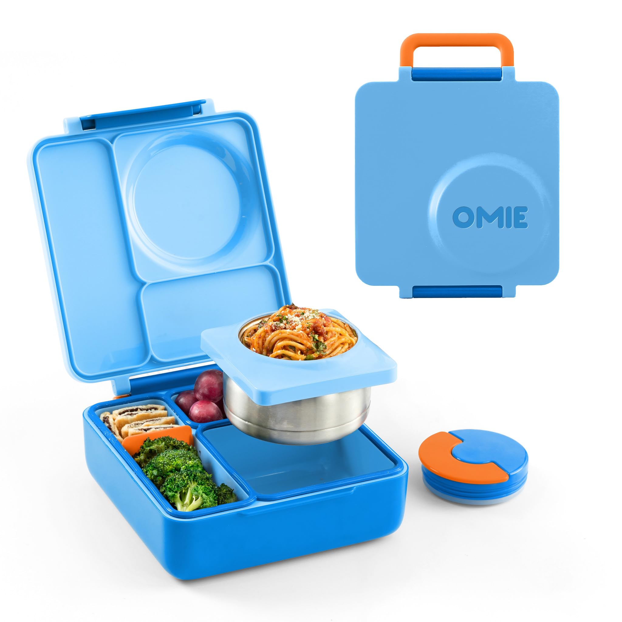 Omie OmieBox Bento Box for Kids - Insulated Lunch Box with Leak Proof Thermos Food Jar - 3 Compartments, 2 Temperature Zones (Bl