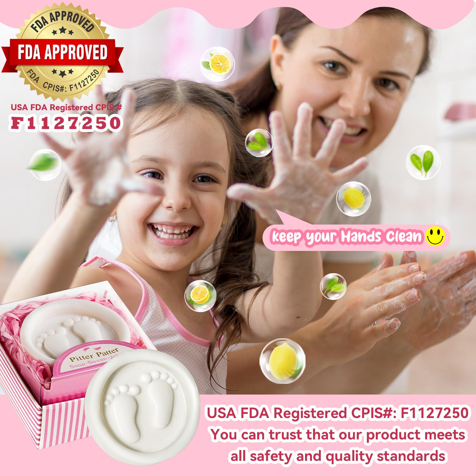 Aixiang 24 Pack Baby Shower Favors Soaps Handmade Pink Pitter Patter Gift Boxed Baby-Feet Scented Soap Favors For Baby Girl Baby