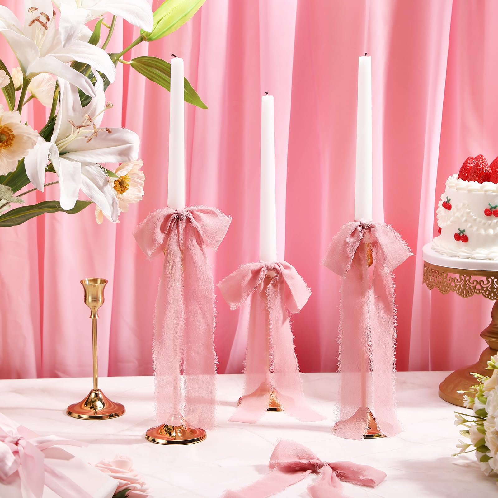 Luinabio 24 Pcs Christmas Tree Bows Candlestick Decoration Large Tie Bows Ribbon Gift Wrapping Coquette Decorations for Christma