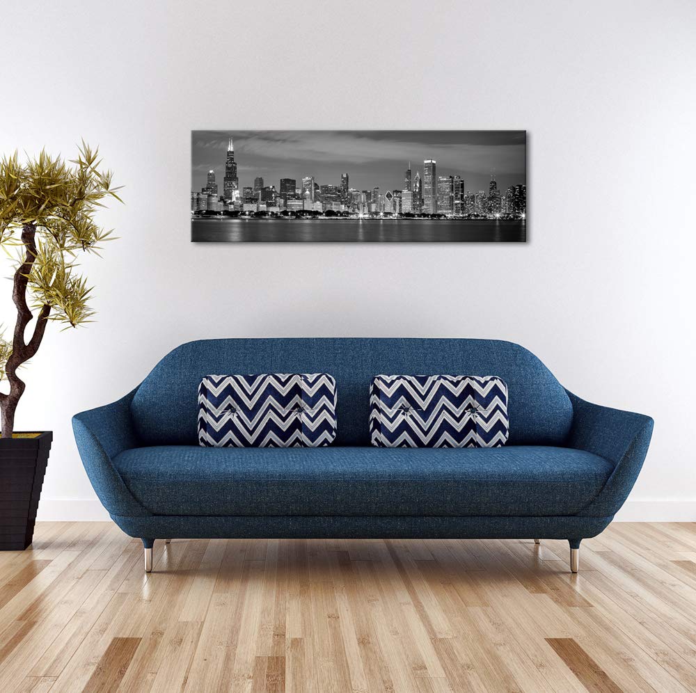 Wieco Art Chicago City Center Skyline In Black And White Canvas Prints Modern Canvas Art Cityscape Wall Decorations For Living R