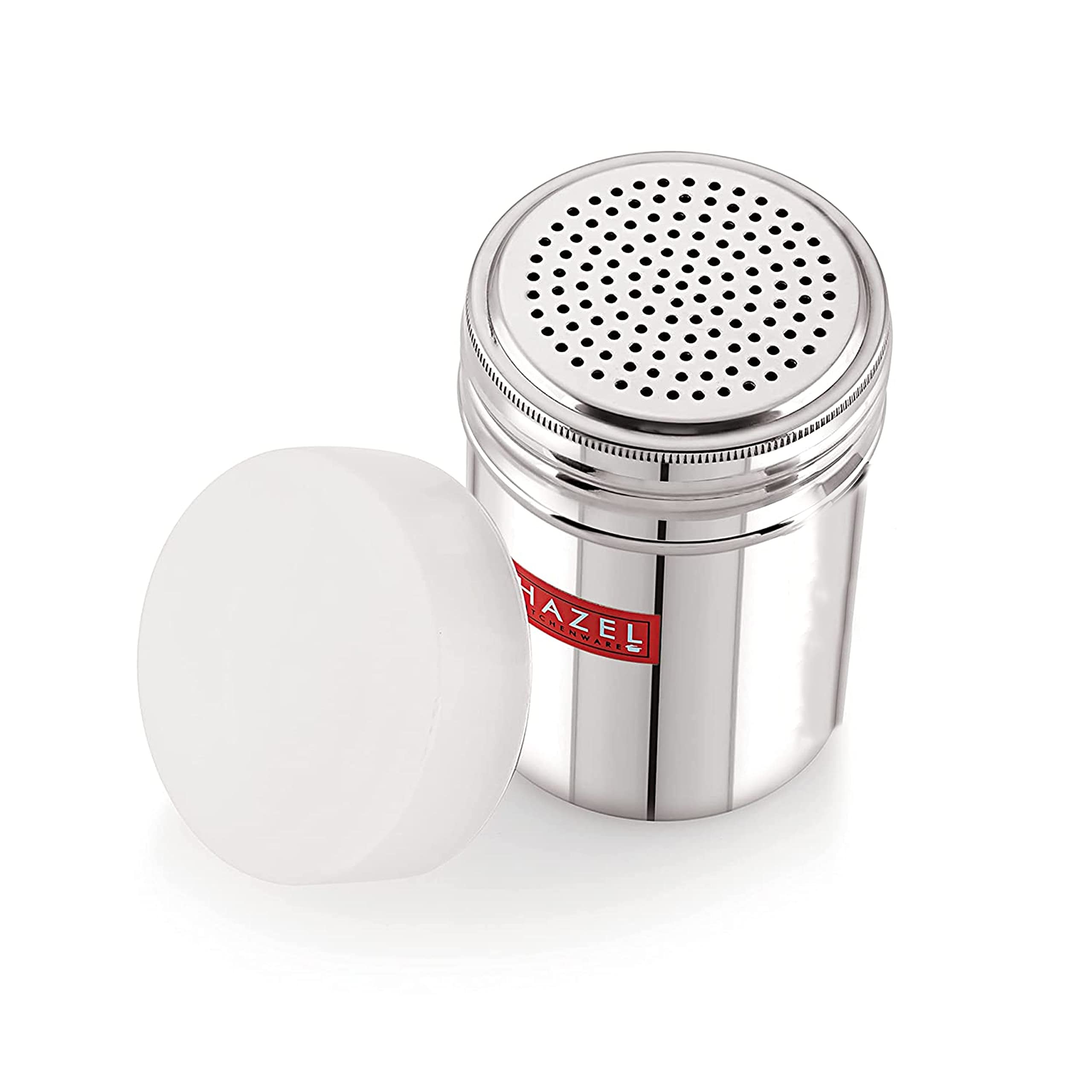 Hazel Stainless Steel Powder Shaker And Plastic Lid Cap | 310 Ml Capacity Dredger Without Handle | Salt And Pepper Cellar Cocoa 