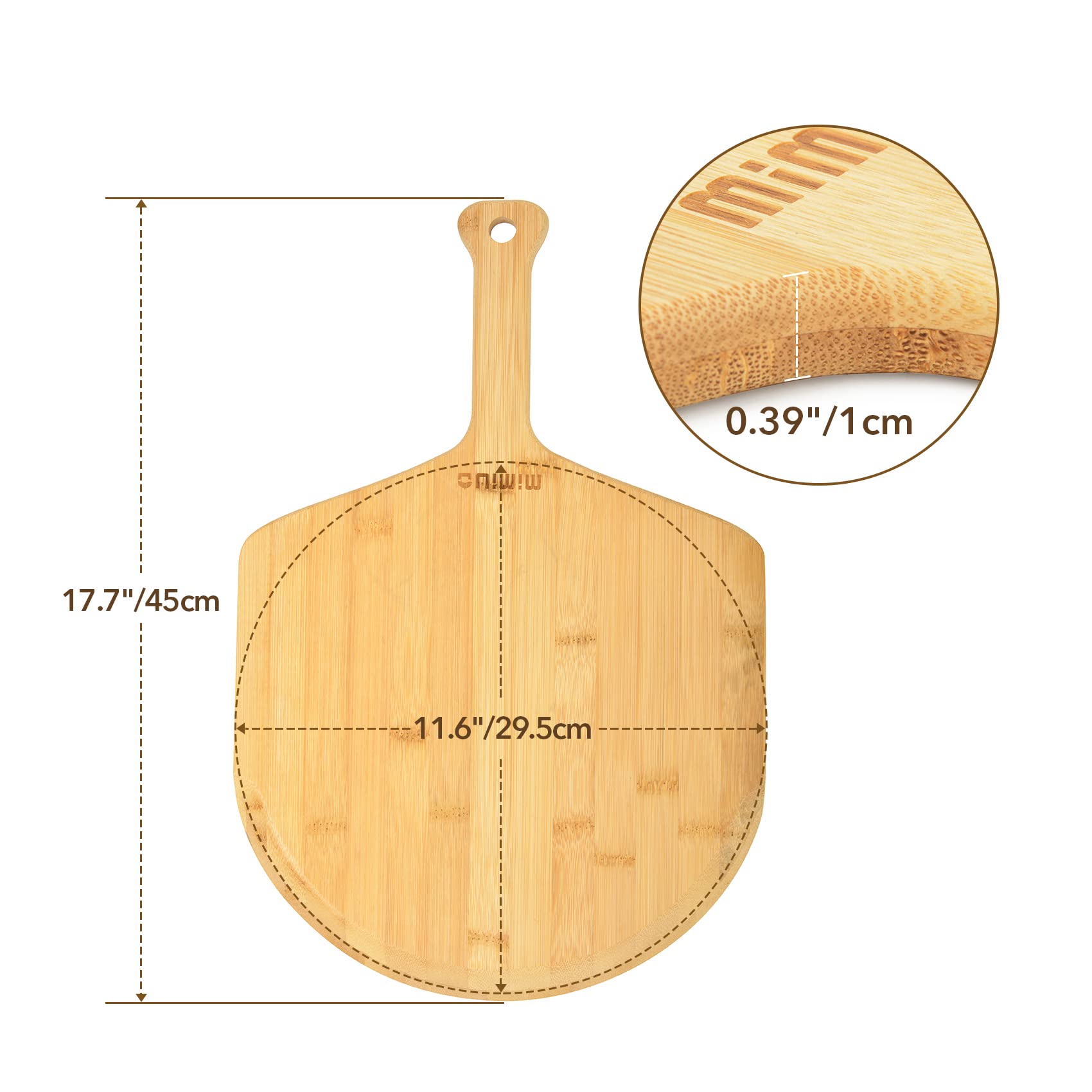 Mimiuo Natural Bamboo Pizza Peel - 12 Inch Wooden Pizza Spatula For Baking Homemade Pizza Bread And Cutting Fruit Vegs