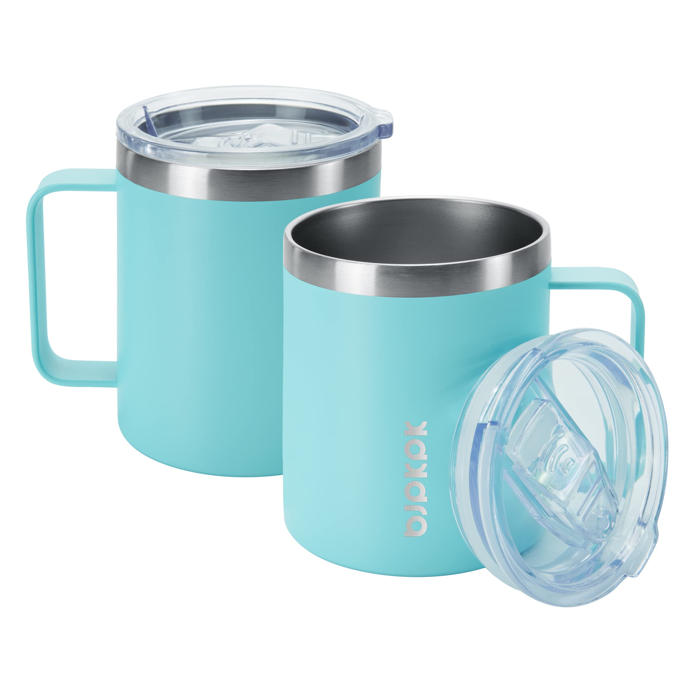 Bjpkpk 14Oz Coffee Mug With Handle 2 Count (Pack Of 1),Stainless Steel Insulated Coffee Mug With Splash Proof Lid-Turquoise,14Oz