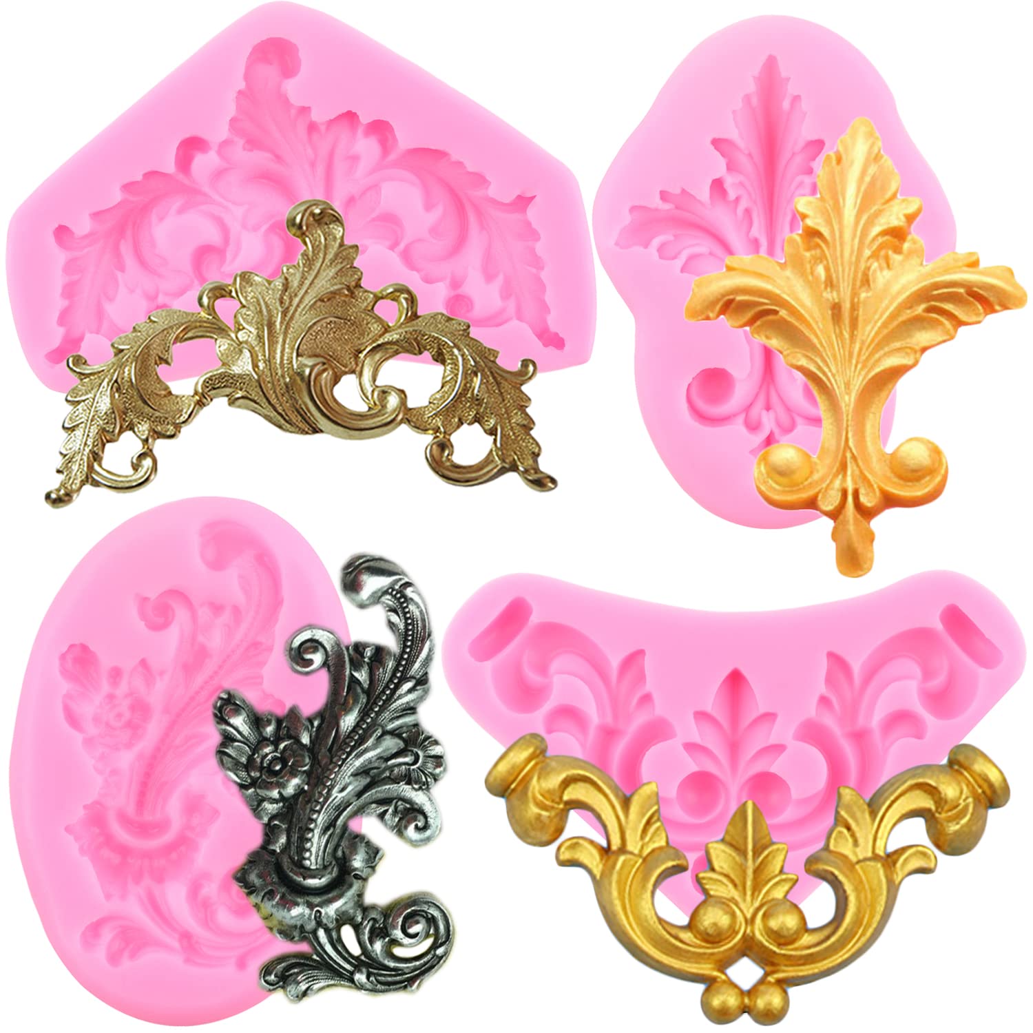 Mypracs Baroque Style Curlicues Scroll Lace Silicone Fondant Molds Relief Flower Mold Filigree Mold For Cake Decorating Cupcake
