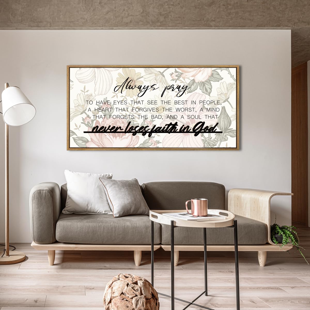 Anhuib Large 3D Quote Wood Wall Art 20X40 Inch Framed Wooden Signs Home Decor Never Loses Faith In God Inspirational Artwork Flo