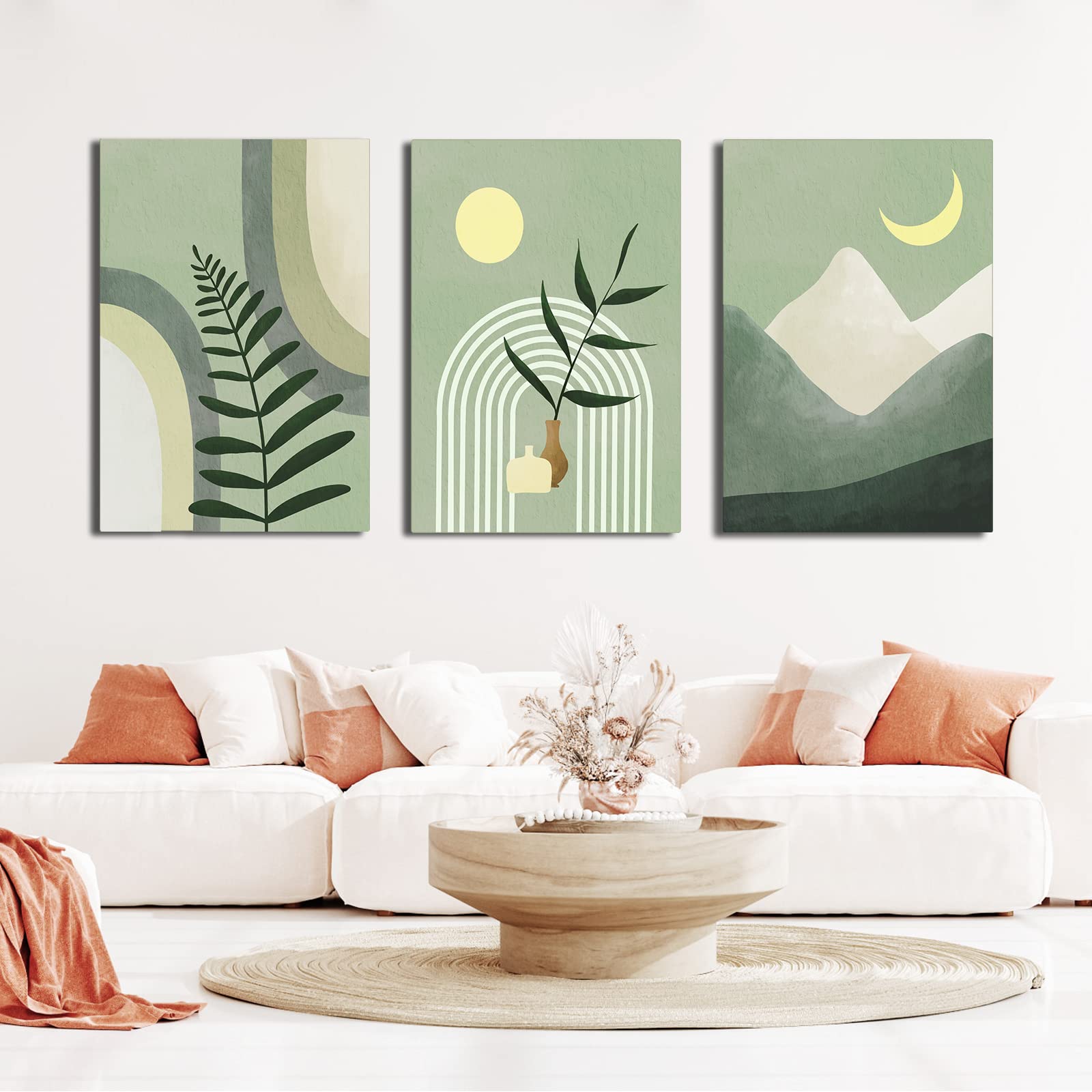 Large Framed Boho Wall Art Painting,Boho Room Decor, Mid Century Modern Wall Art,Neutral Abstract Geometric Prints Beige Minimal