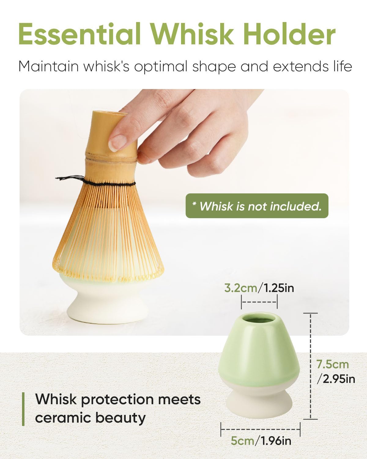 Joiish Matcha Bowl And Whisk Holder Set, Ceramic Tea Bowl And Whisk Stand, Matcha Tea Mixing Bowl With Spout (18 Ounce), Whisk R