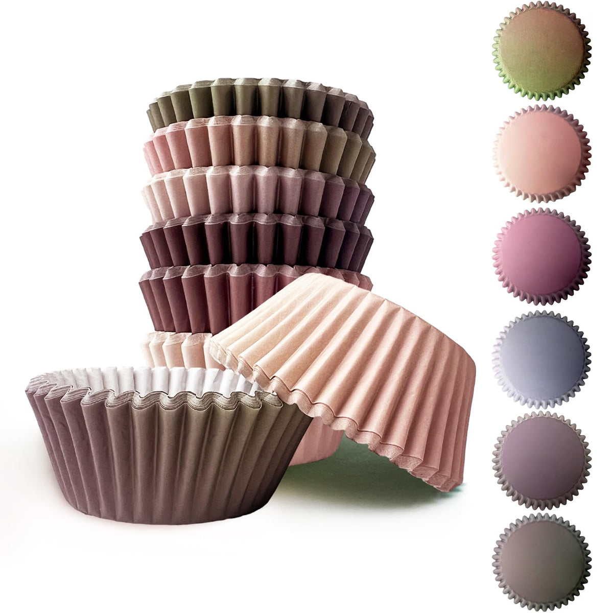 Qiqee 300Pcs Mini Gradient Cupcake Liners Cupcake Cups 6 Designs Coffee Gradient Cupcake Papers Baking Cups Cupcake Wrappers (Sm