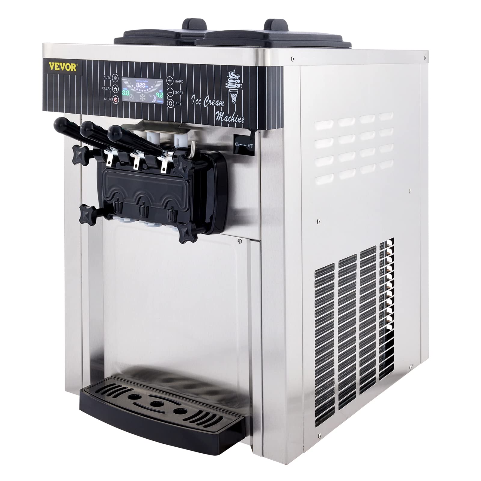 VEVOR Commercial Ice Cream Machine 5.3 to 7.4Gal per Hour Soft Serve with LED Display Auto Clean 3 Flavors Perfect for Restauran