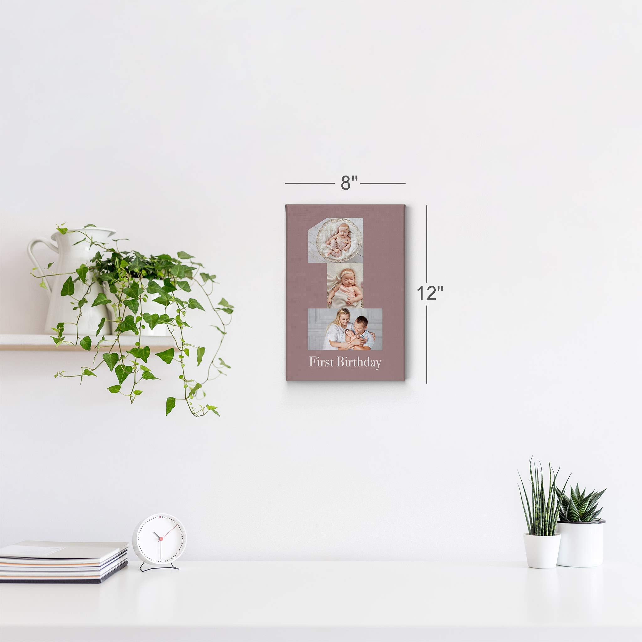 Smile Art Design Custom Photo Print Canvas Print with Your Photos Personalized Photo Upload 3 Images Collage Picture Personalized Gifts for 1 Year Old Baby Girl and Boy First Birthday - 17x11 inches