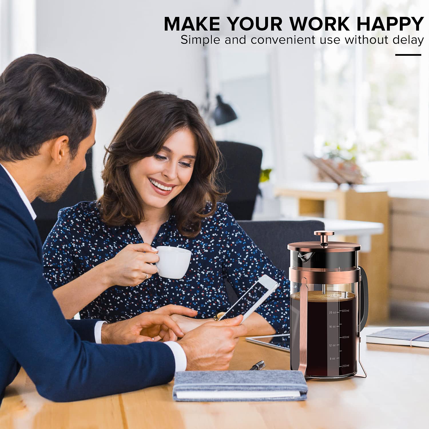 Quqiyso French Press Coffee Maker 34Oz 304 Stainless Steel With 4 Filter, Heat Resistant Durable, Easy To Clean, Borosilicate Gl