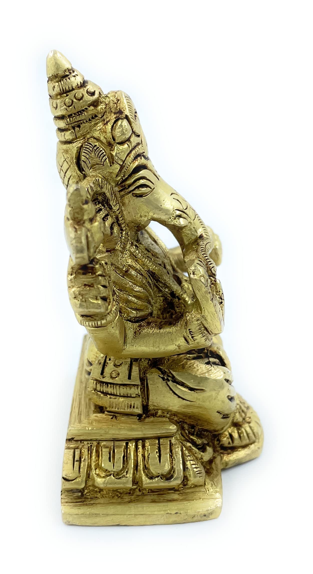 Achleshwar Pure Ashtadhatu Right Hand Sund(Trunk) Lord Ganesh Idol In Chowki Shaped Base With Musak(Mouse)|Office||Home||Temple|