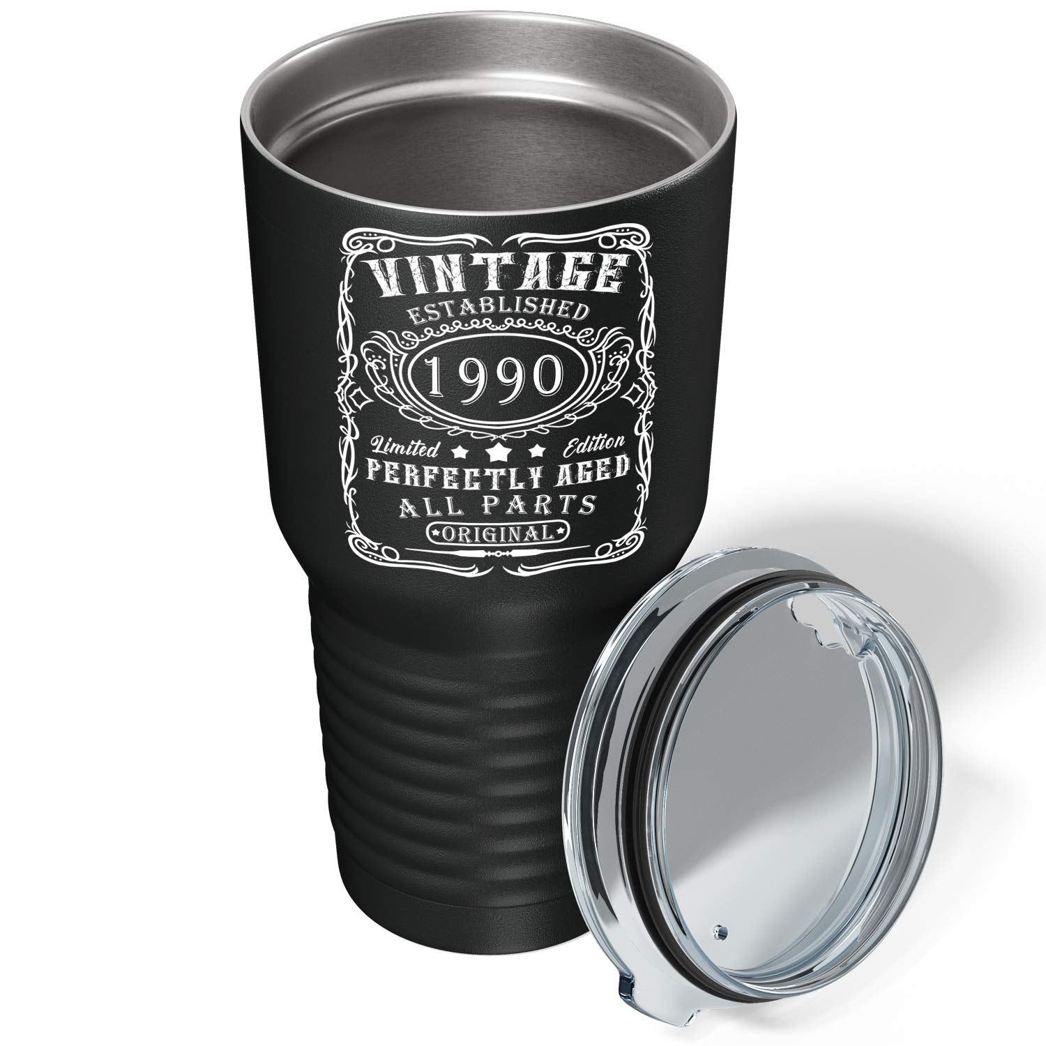 1990 30Th Birthday Gifts For Women Men On Black 30 Oz Vintage Perfectly Aged 30 Year Insulated Stainless Steel Tumbler With Lid