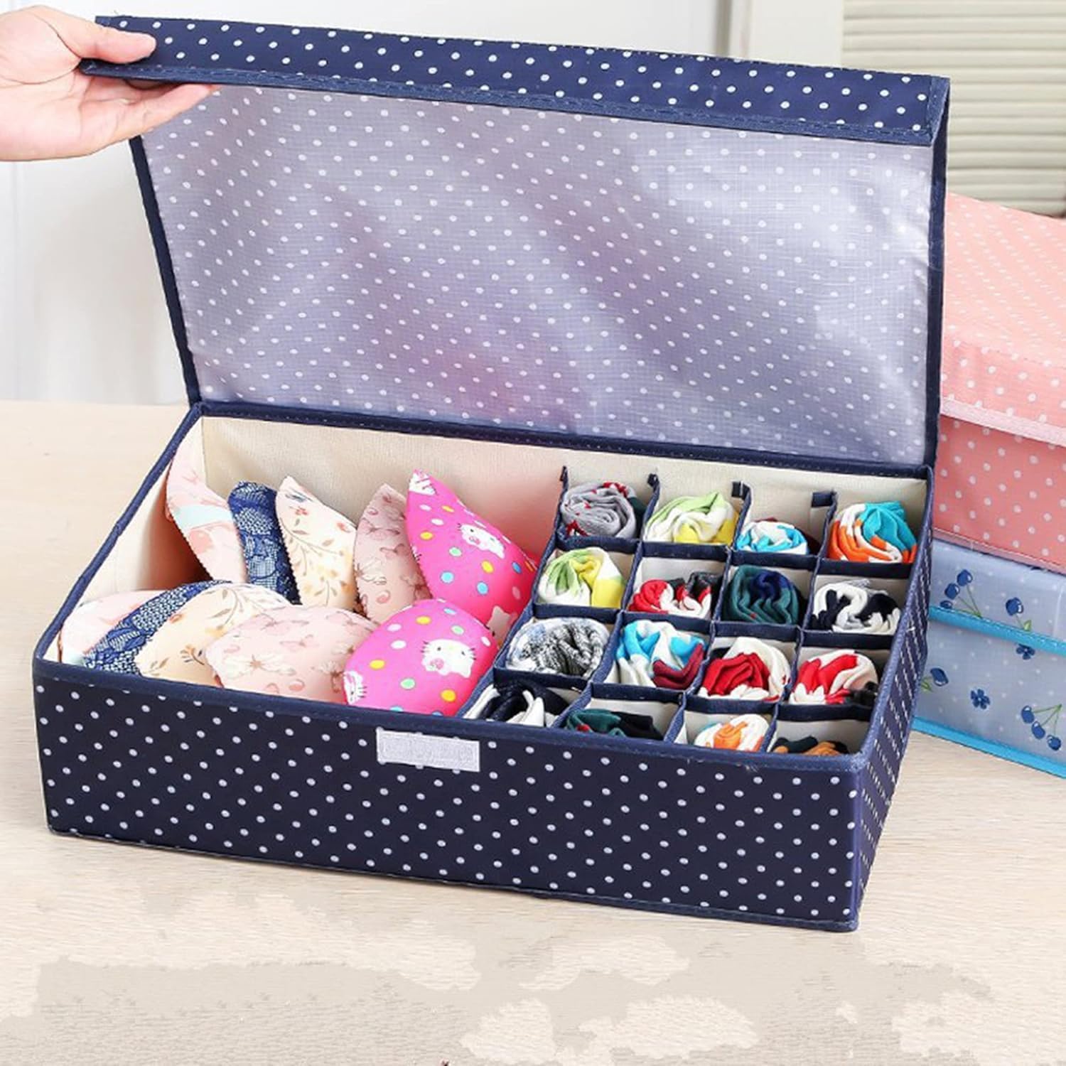 Harknox Foldable Storage Box, 17 Grid Divider Drawer Storage Organizer Closet For Innerwear Panty Socks Bra Tie Scarfs Wardrobe 