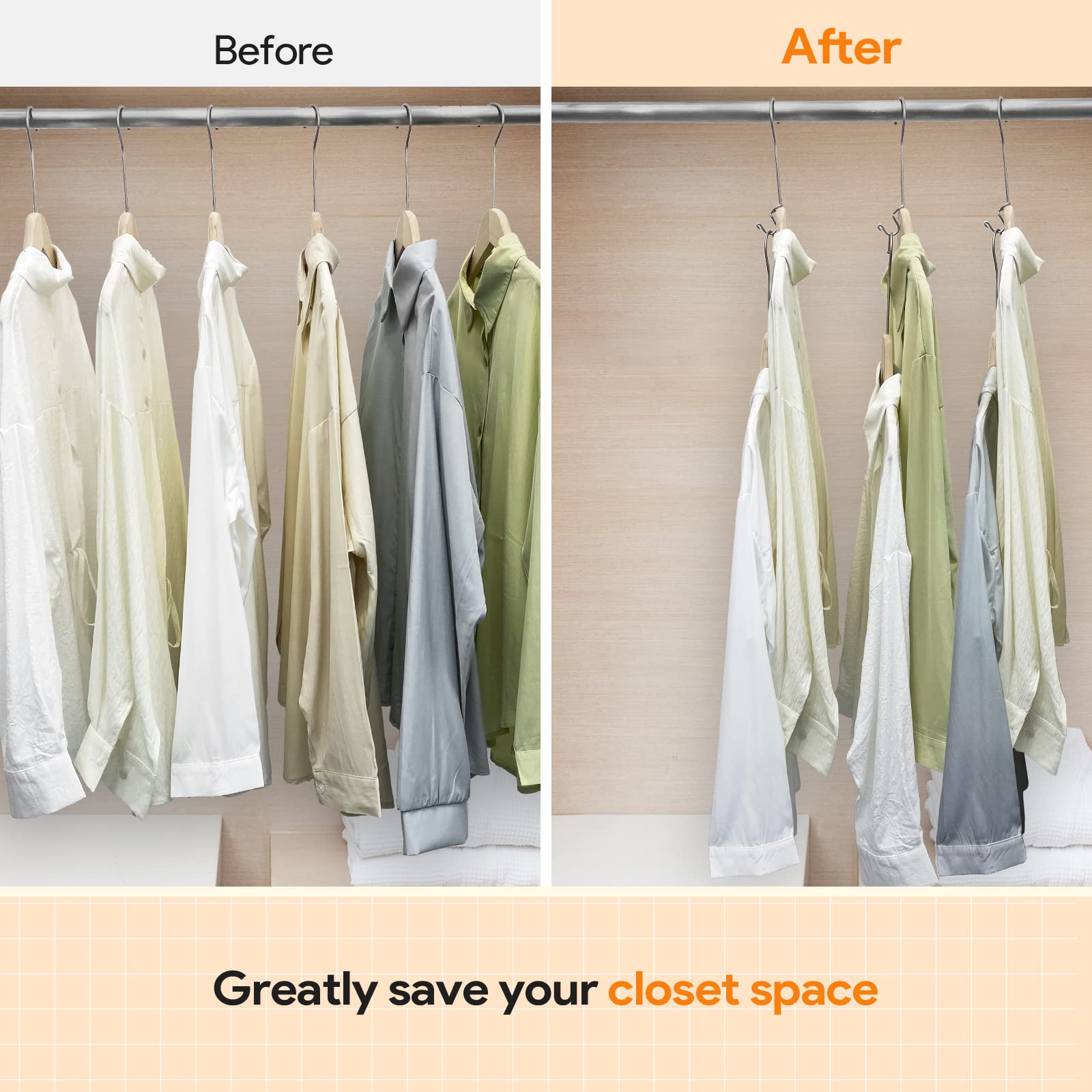 Kwokwei Metal Clothes Hanger Connector Hooks, 50Pcs Hanger Extender Hooks, Clothes Hanger Organizer Mini Space Saver Hangers Sta