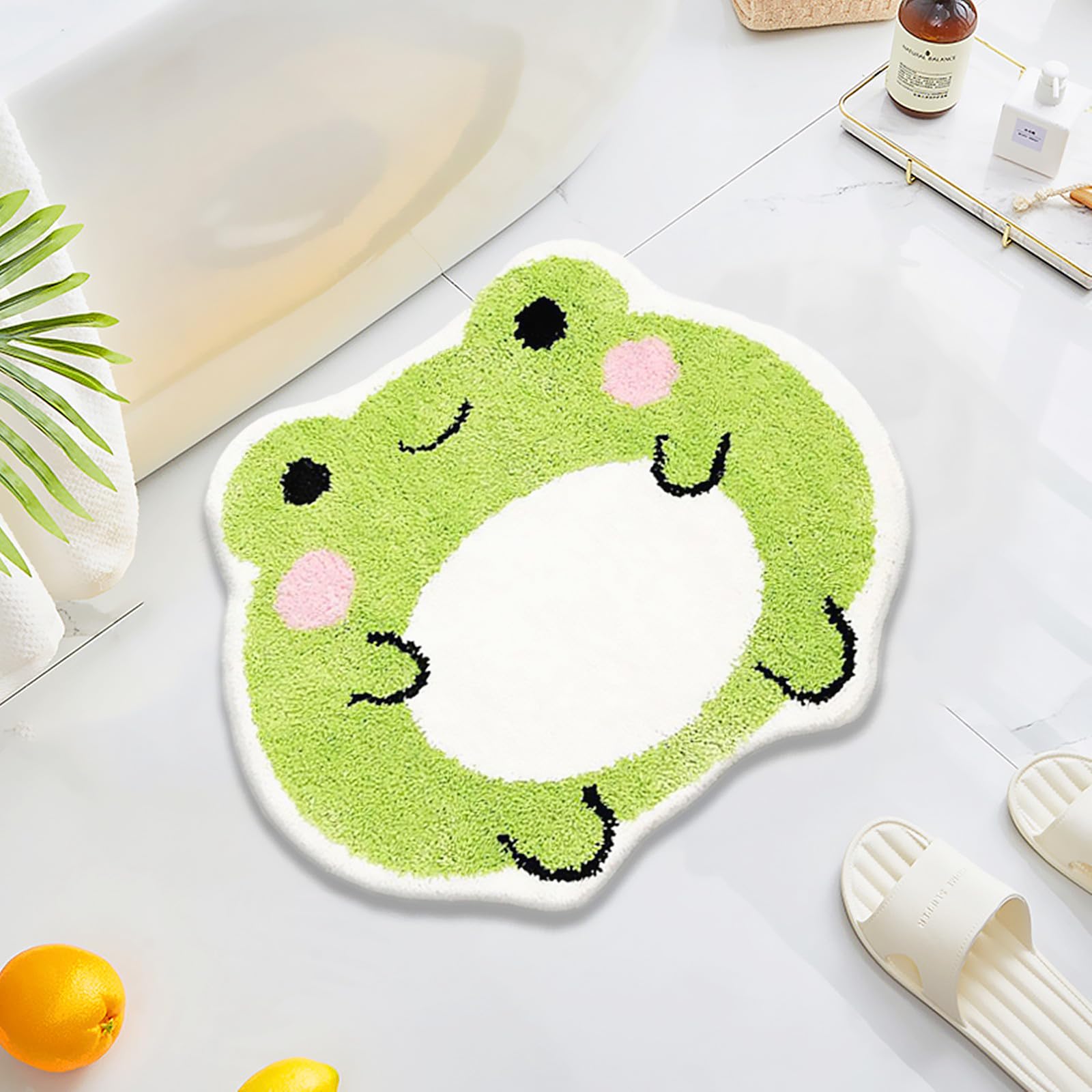 Ukeler Bath Mats Cute Frog Shape Bathroom Rugs For Kids, Small Shaggy Soft Bedroom Rugs Nursery Rug Non Slip Washable Absorbent