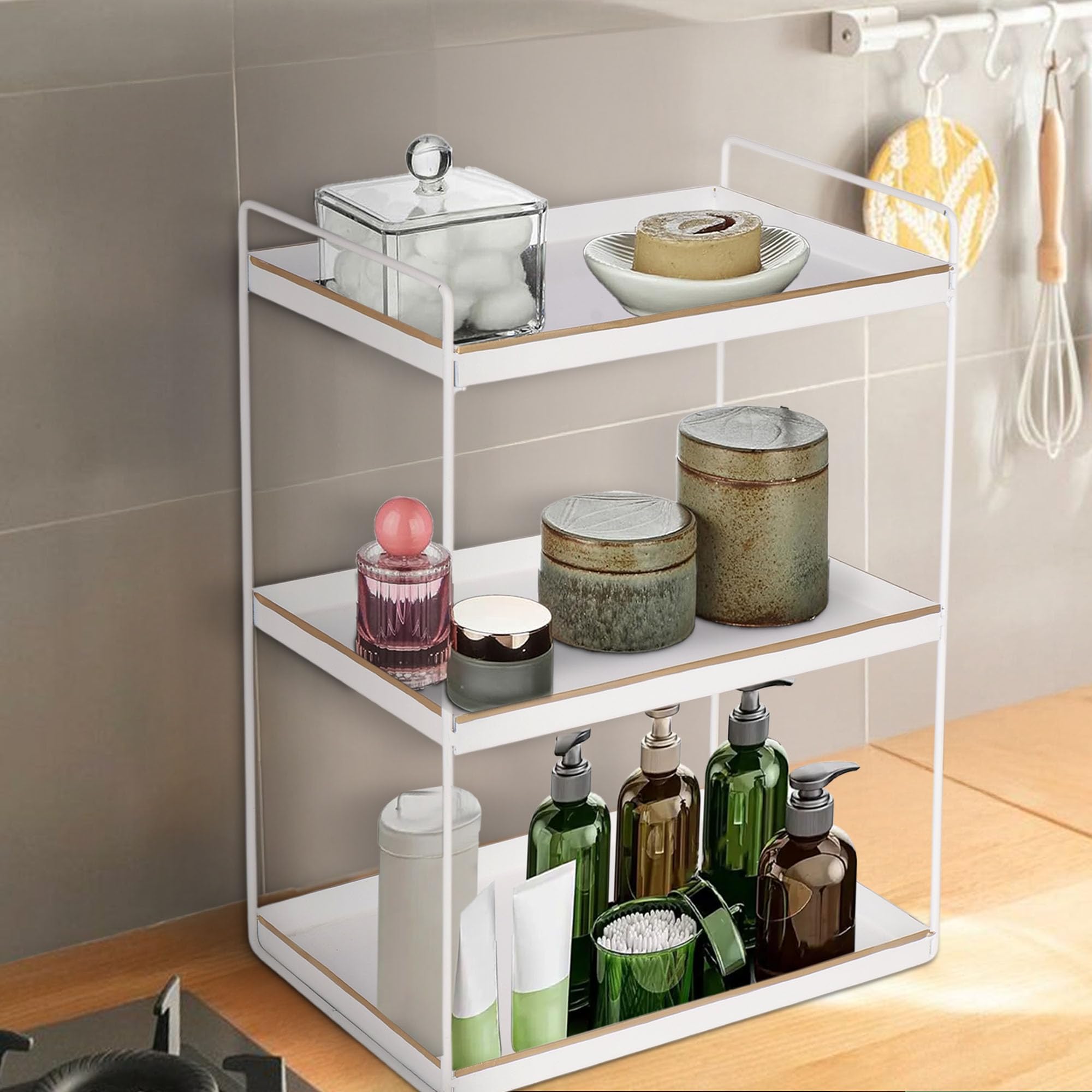Niyara Iron Metal Heavy Duty Stand 3-Tier Multistorage/Multipurpose Standing Rack, Bathroom Countertop Storage Shelf Cosmetic Or