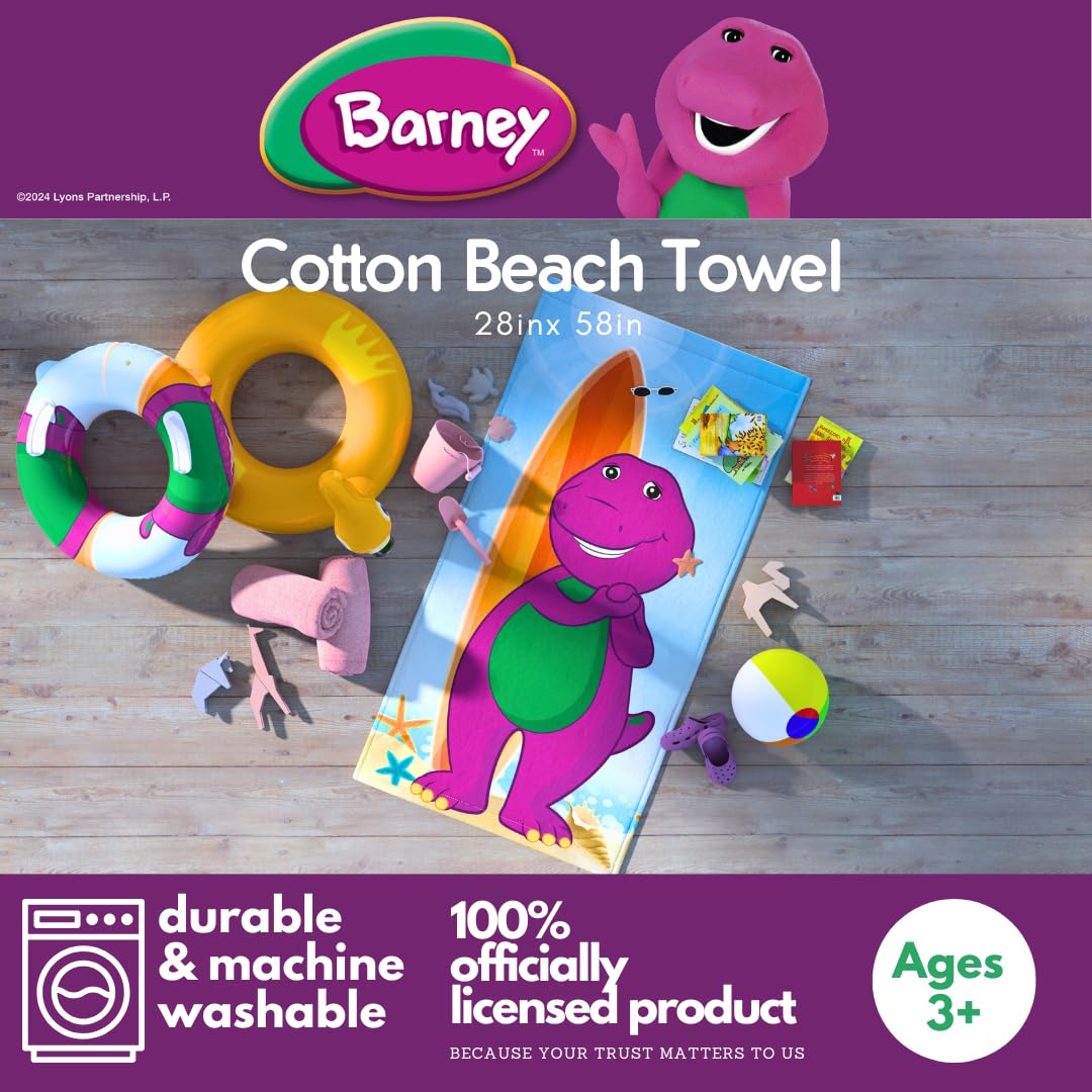 Franco Barney Classic Kids Super Soft Cotton Bath/Pool/Beach Towel, 58 In X 28 In, (Offical Licensed Product)