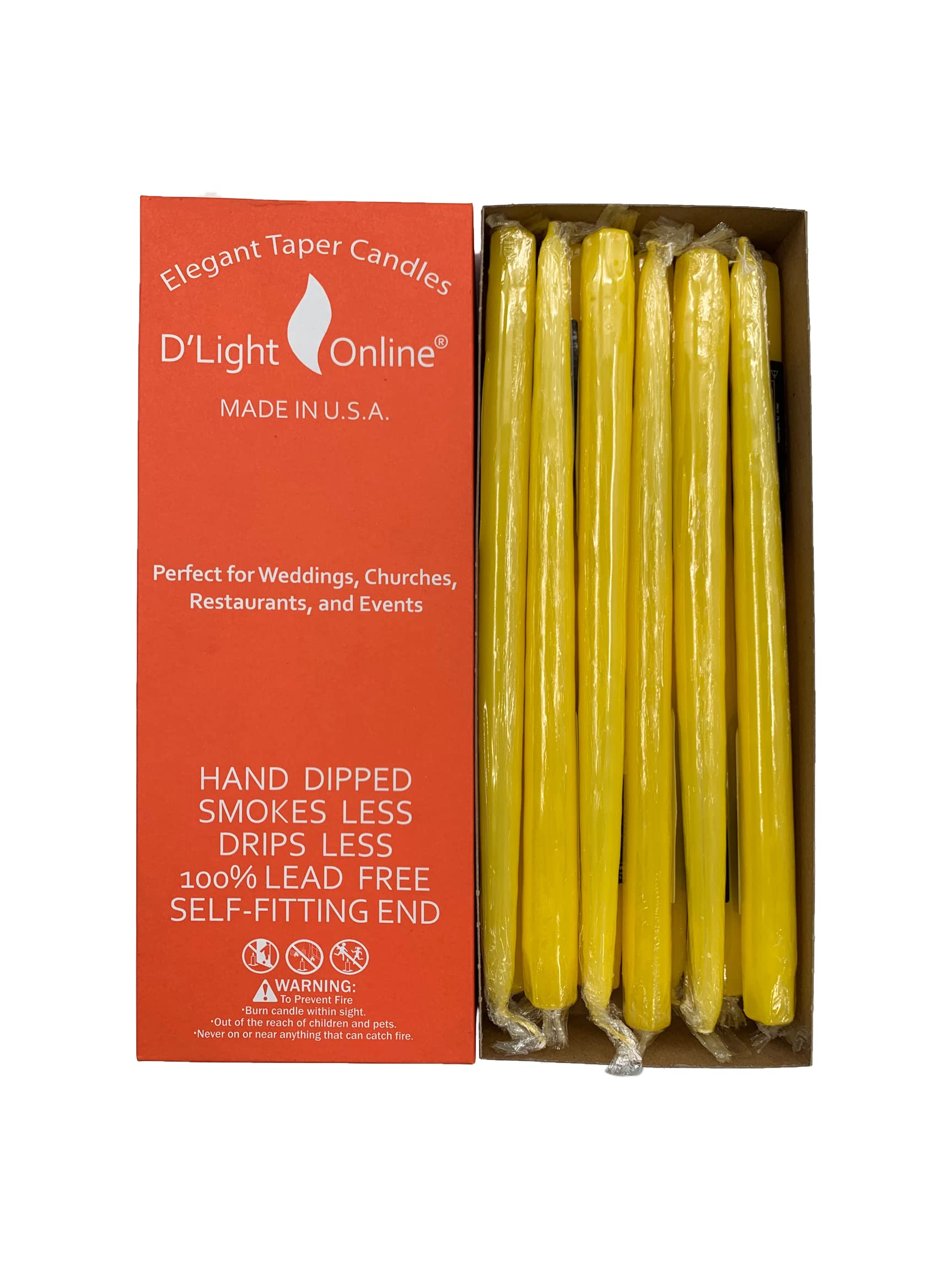 D'Light Online Elegant Unscented Yellow Taper Premium Quality Candles Hand-Dipped, Dripless And Smokeless - Set Of 12 Individual