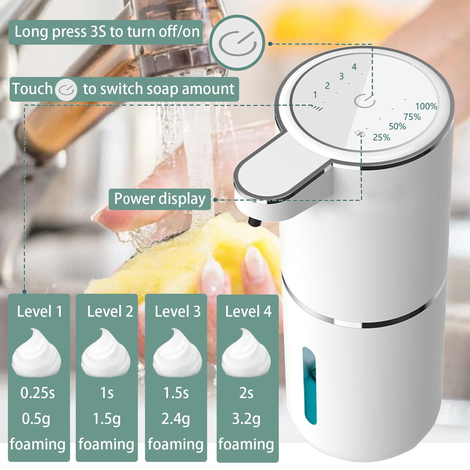 Automatic Soap Dispenser - Touchless Foaming Soap Dispenser 400Ml Usb Rechargeable Dispenser Electric Wall Mounted 4Levels Adjus