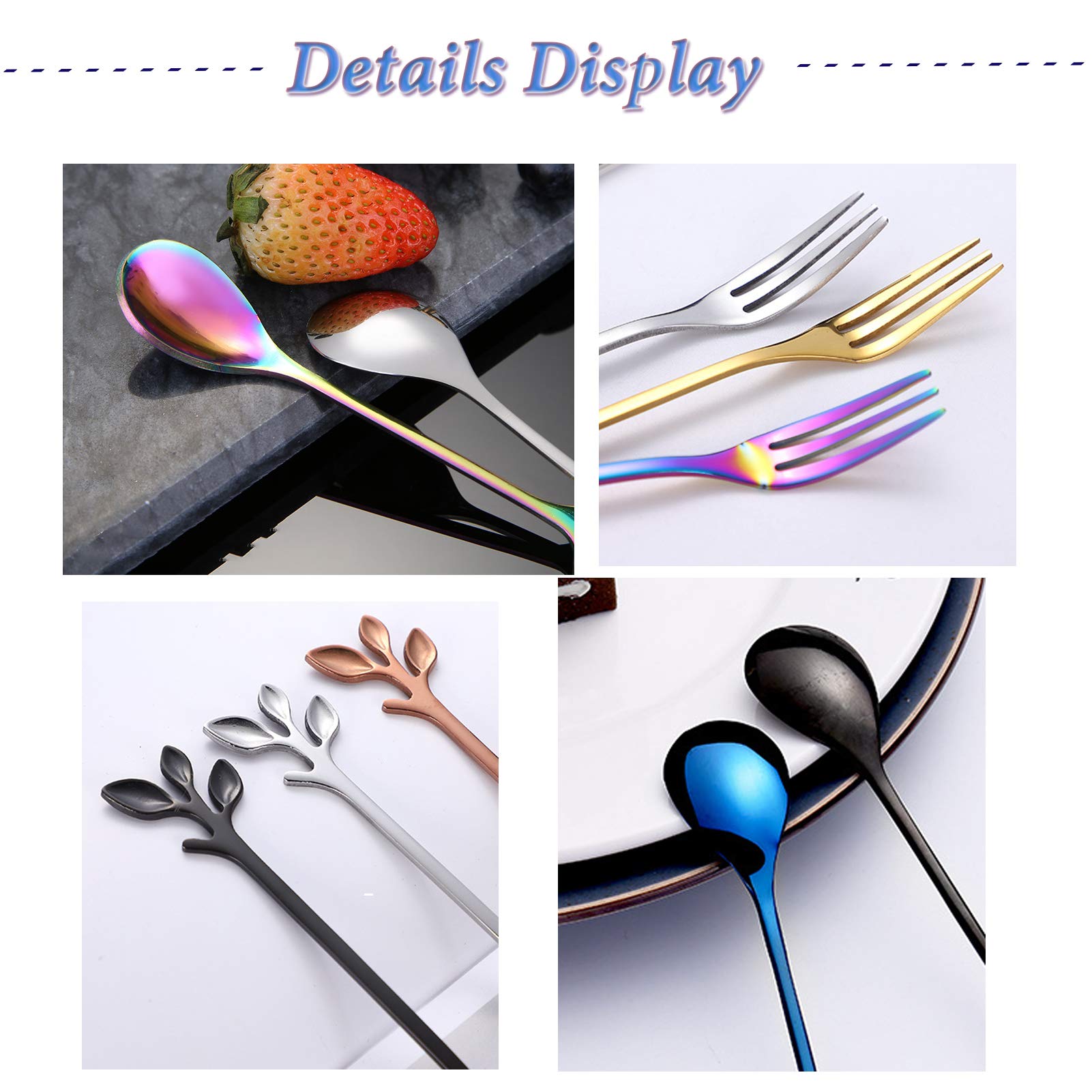 Turbokey Espresso Spoon Blue Leaf Stainless Steel Mini Coffee Spoon Sugar Spoon Ice Cream Tea Stirring Spoon Retro Dessert Spoon