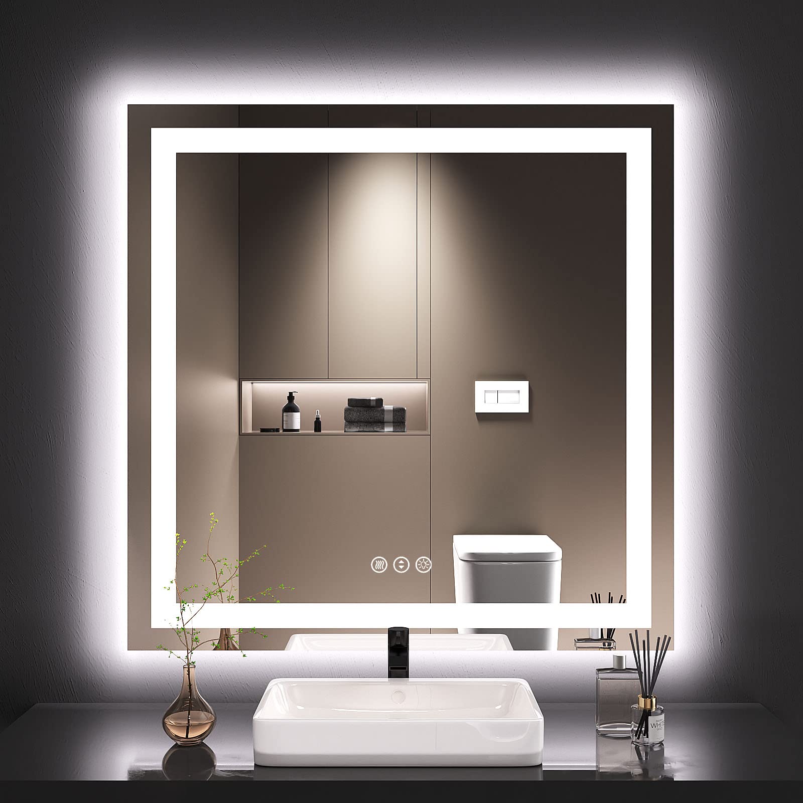 Loaao 36X36 Led Bathroom Mirror With Lights, Anti-Fog, Dimmable, Backlit + Front Lit, Lighted Bathroom Vanity Mirror For Wall, M