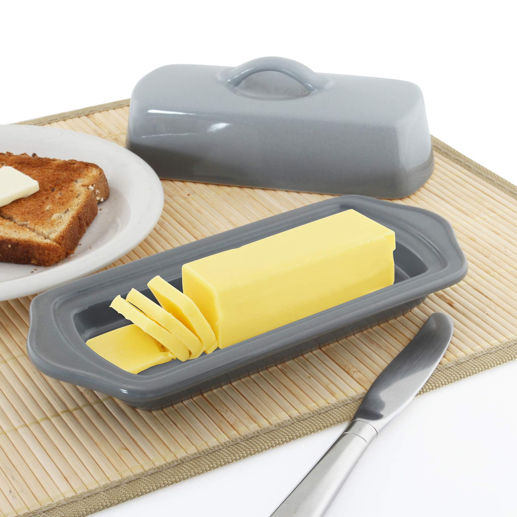 Chantal Covered Dish, Full Size Butter, Fade Grey