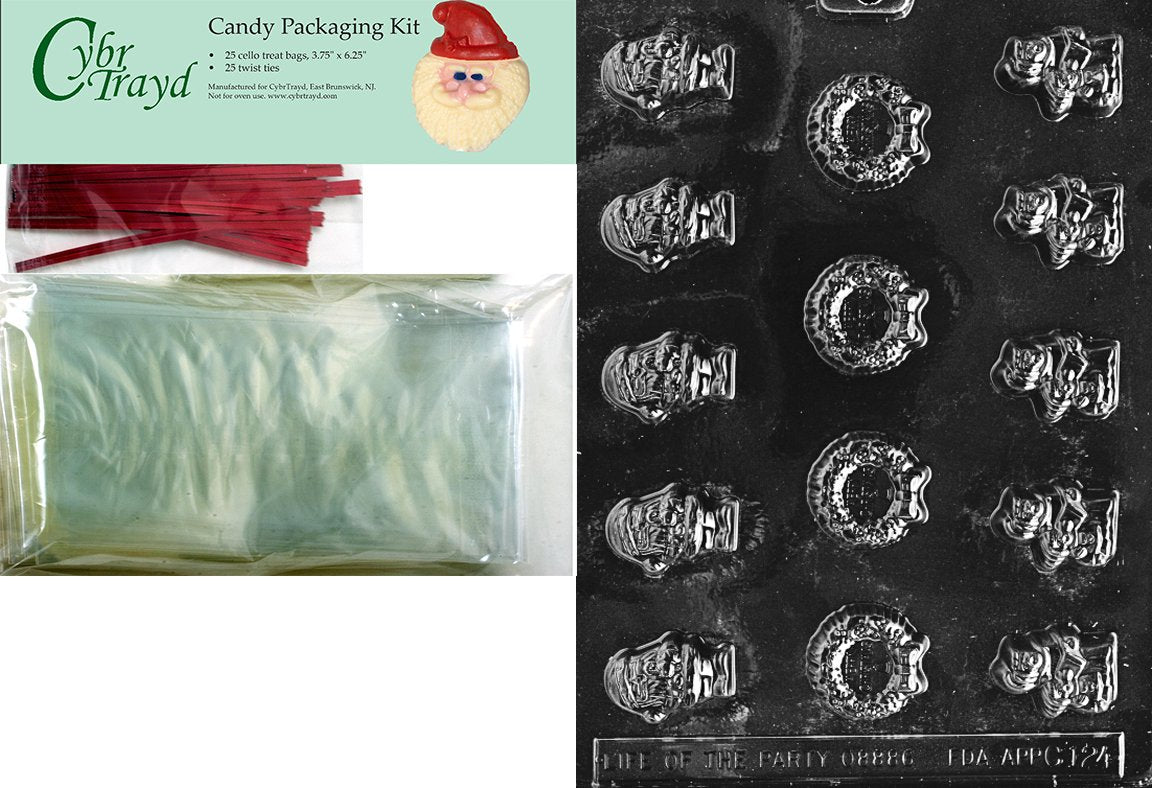 Cybrtrayd Wreath-Santa And Kids Christmas Chocolate Mold With Packaging Kit, Bite Size