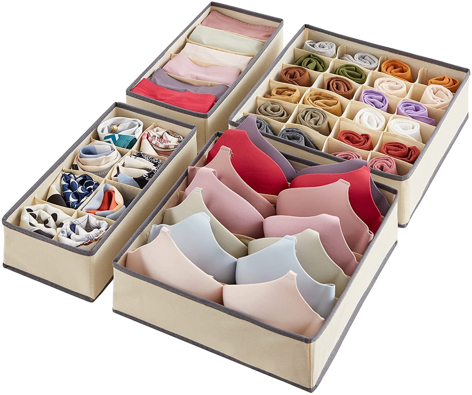 Pashandoz Set Of 4 Foldable Storage Box Drawer Divider Innerwear Storage Box, Closet Organizers, Under Bed Organizer, For Innerw