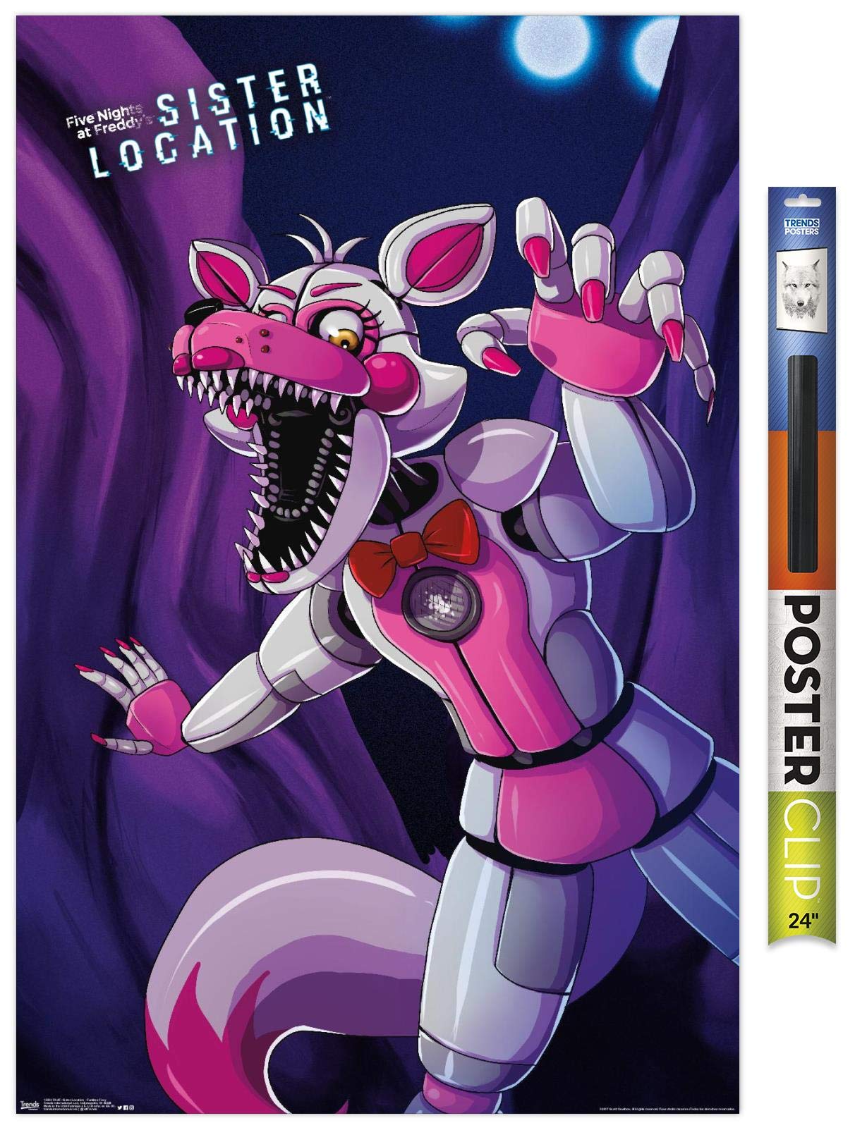 Trends International Five Nights At Freddy'S: Sister Location - Funtime Foxy Wall Poster, 22.375'' X 34'', Poster & Clip Bundle