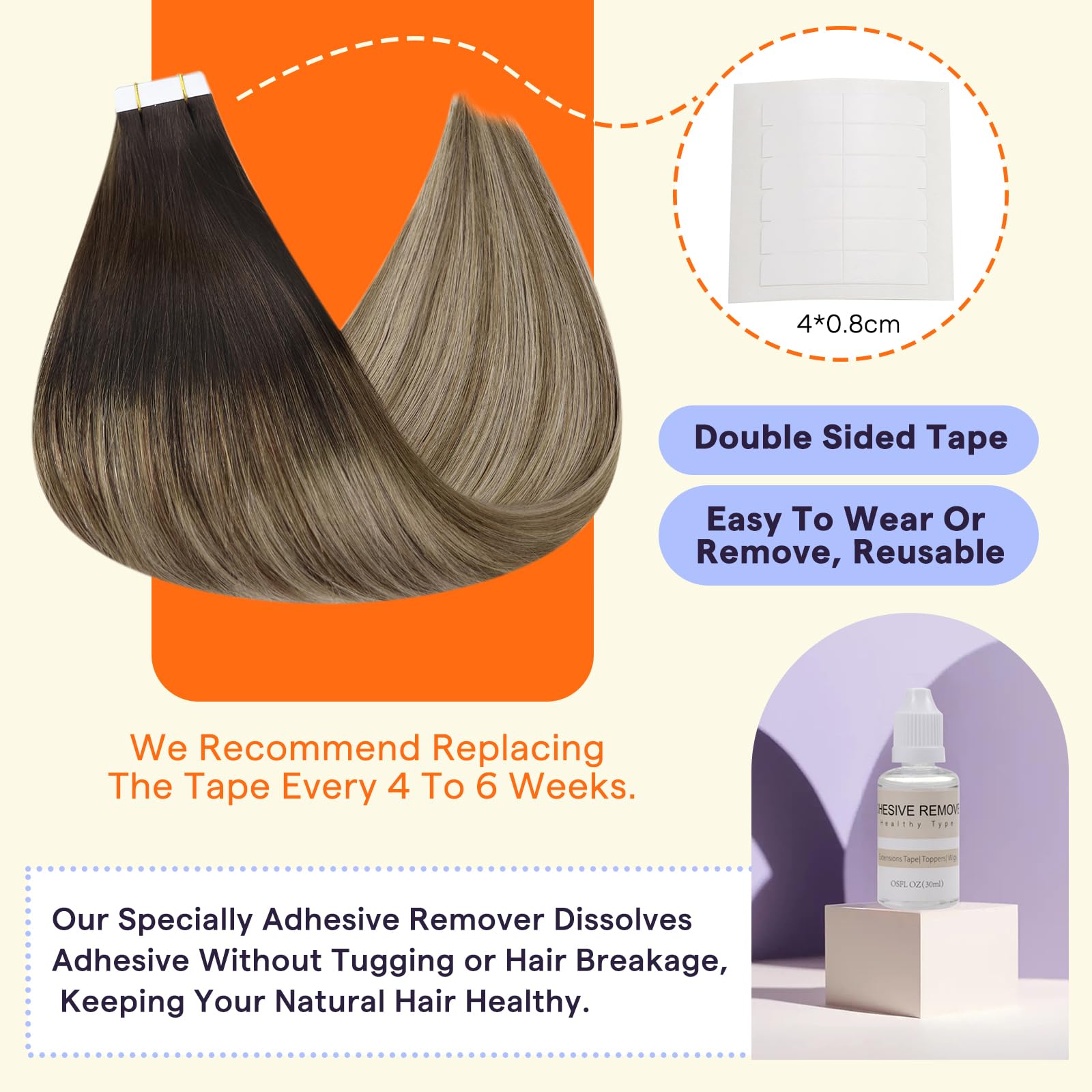 Fshine Human Hair Tape In Hair Extensions 18 Inch Balayage Color 2 Darkest Brown Fading To 6 And 18 Ash Blonde Tape Hair Extensi
