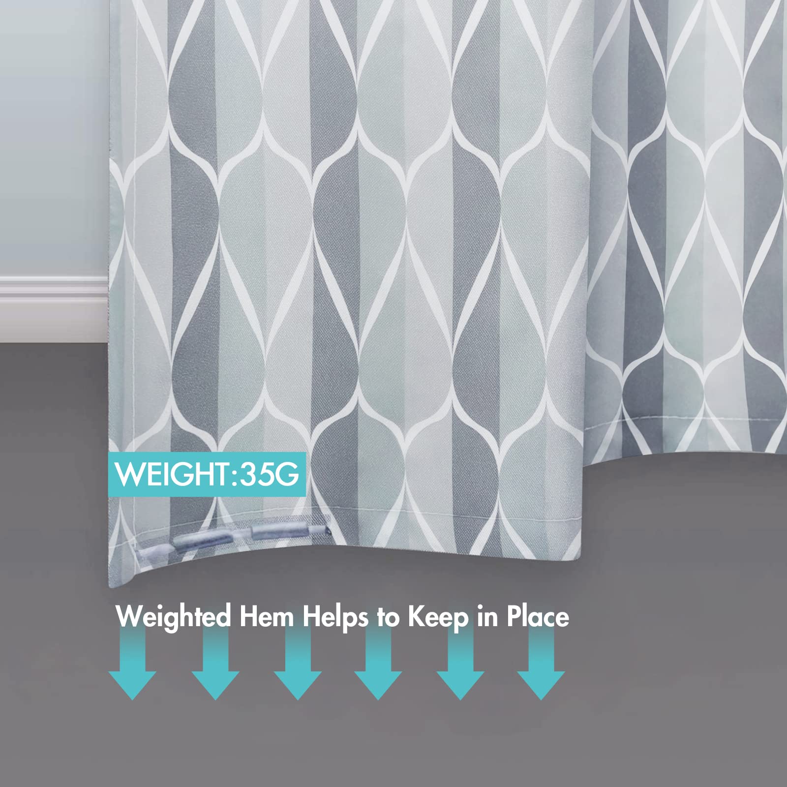 Gelbchu Grey Fabric Shower Curtain, Waterproof Design And Polyester, Quick-Drying, Weighted Hem, Shower Curtains Set For Bathroo