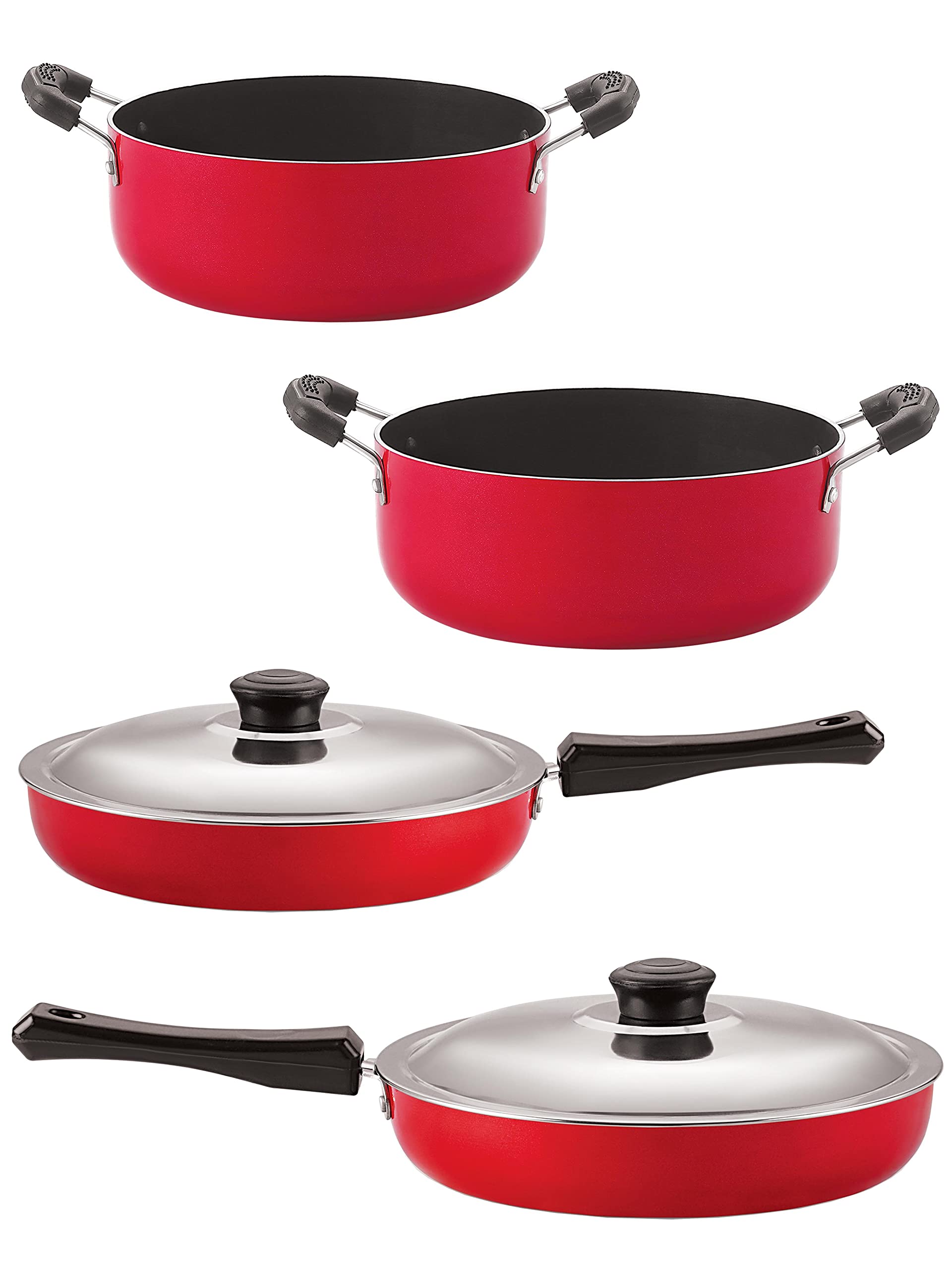 Nirlon Non Stick Aluminium Heat Resistance Cookware Set Of 4 Pieces With Bakelite Handle (Gas Compatible) (Fp12_Fp13_Cs26_Cs24)