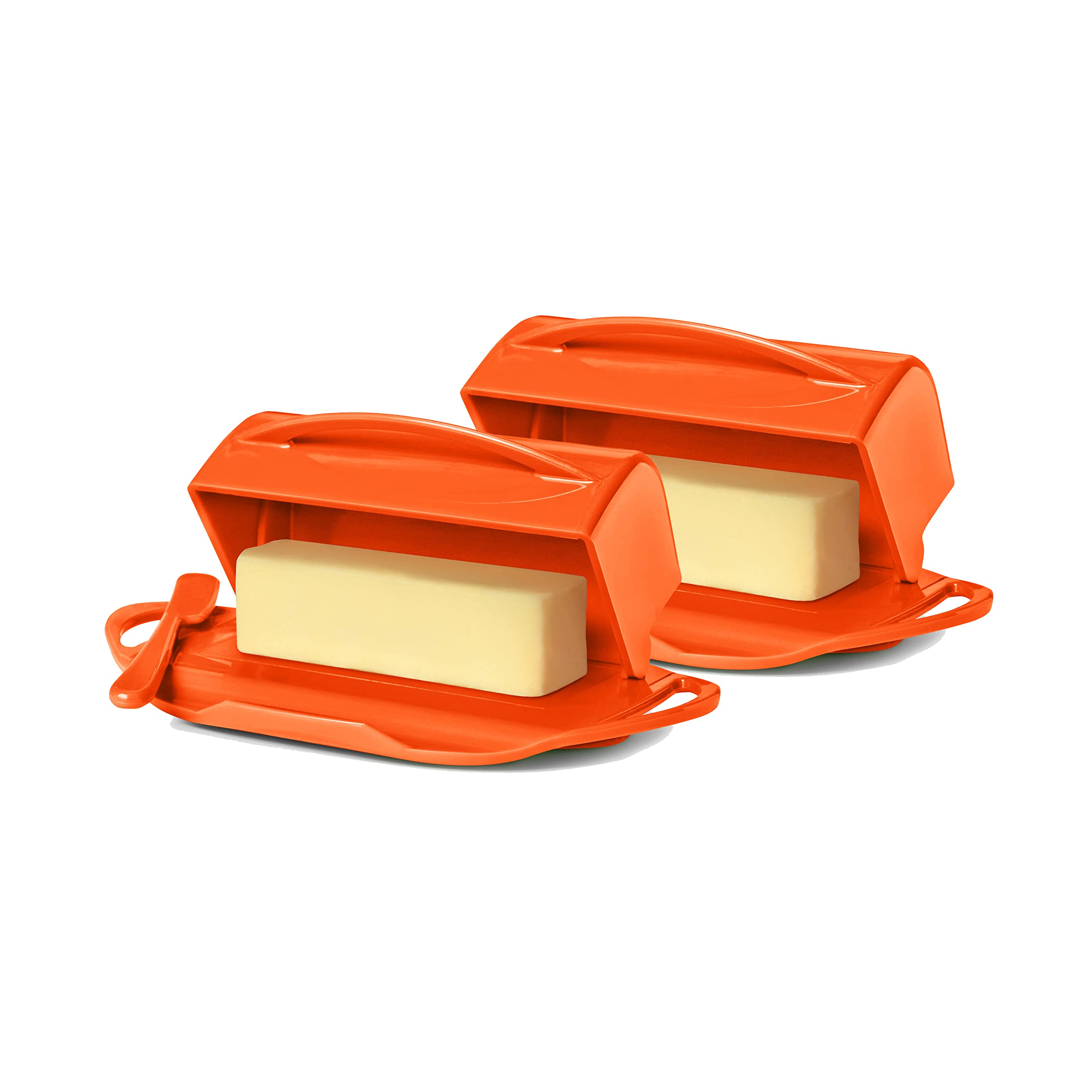 Butterie Flip-Top Butter Dish With Matching Spreader, 2-Pack (Orange)