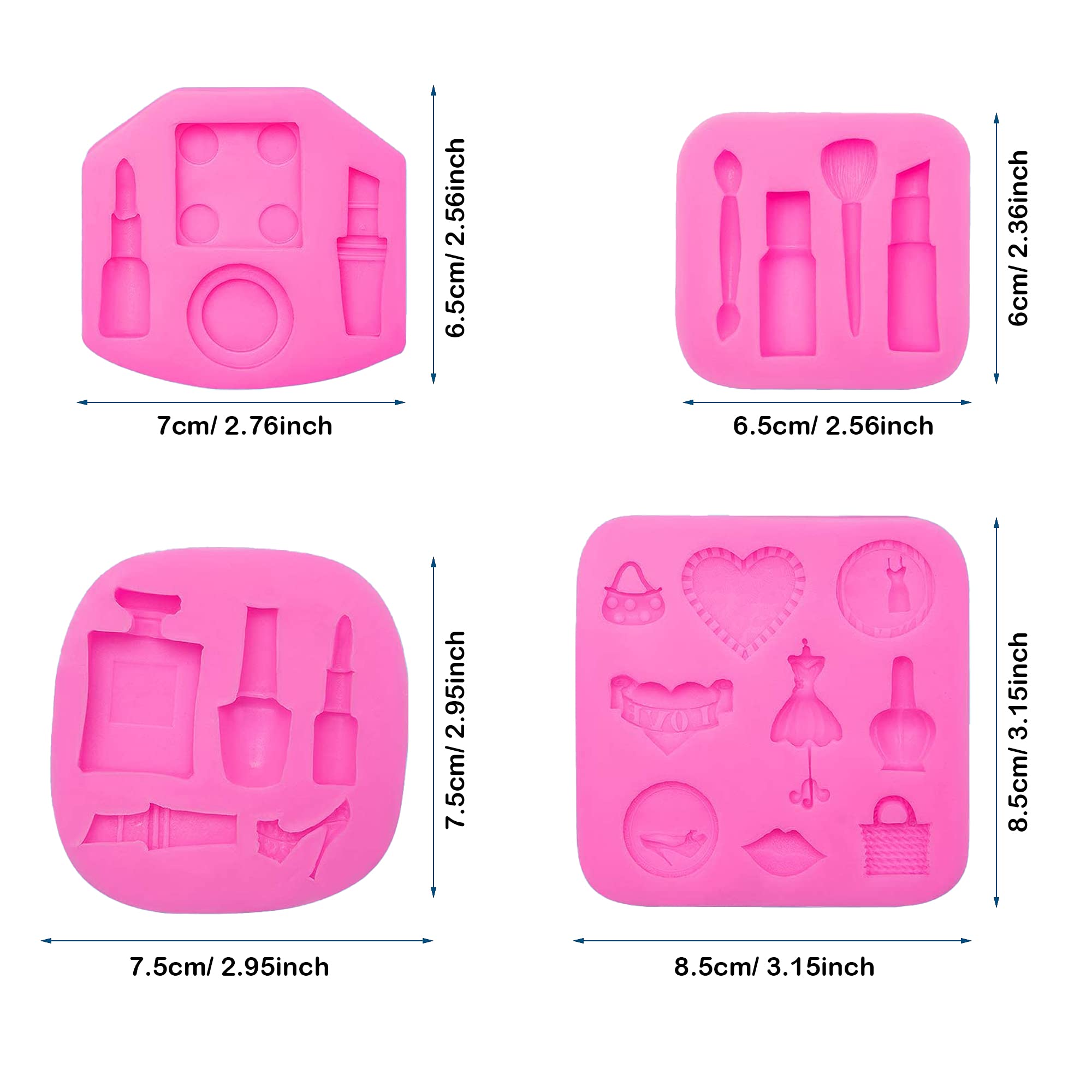 Woohome 14 Pcs Makeup Theme Silicone Moulds, 5 Pcs Lipstick Fondant Candy Mould 3D Fondant Cake Mould For Resin And 9 Pcs Cake C