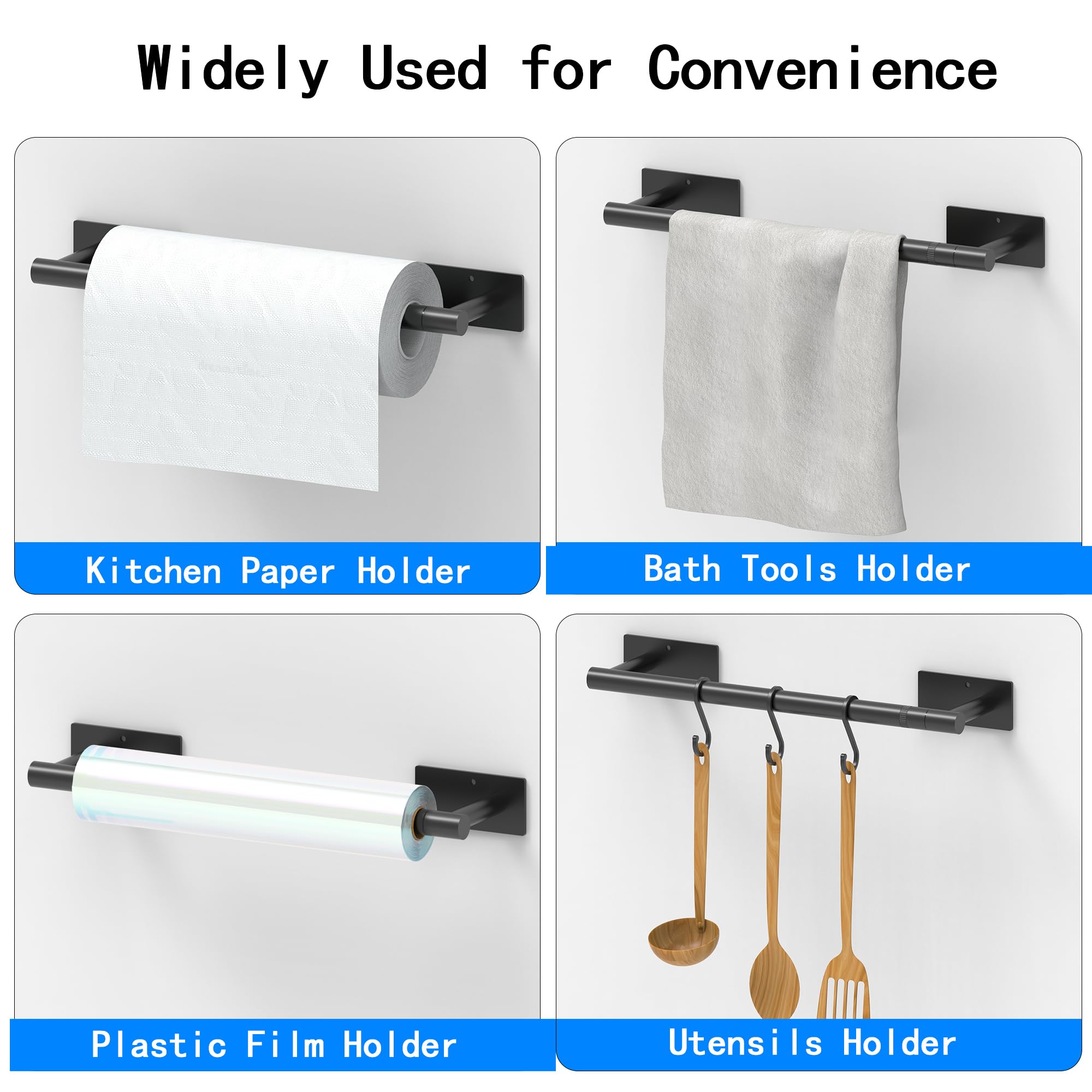 Rarxtr Paper Towel Holder Black, Under Cabinet Paper Towel Holder For Kitchen, Adhesive Paper Towel Roll Rack For Bathroom Towel