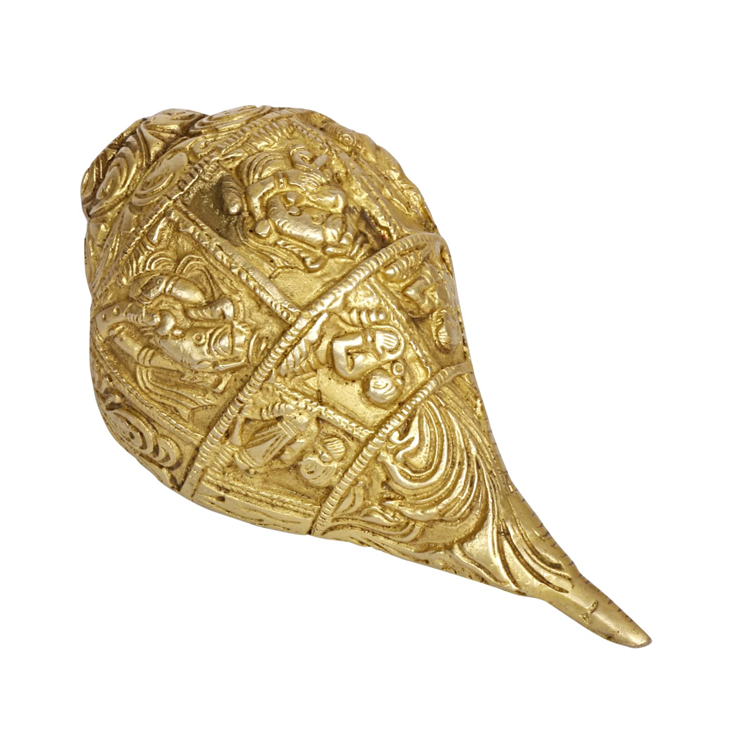 Kartique Brass Ganesh Shankh Statue, Murti With Detailed Lord Ganesha Engraving, 4.33 Inch Height, Golden Color, Spiritual And D
