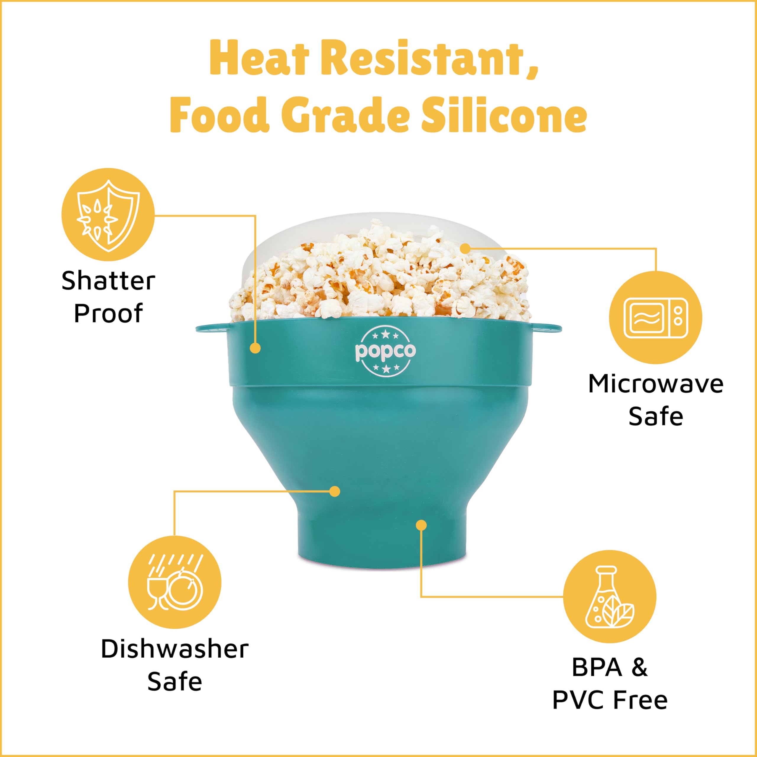 The Original Popco Silicone Microwave Popcorn Popper with Handles  Silicone Popcorn Maker  Collapsible Popcorn Bowls Bpa Free and Dishwasher Safe - 15 Colors Available (AQUA)