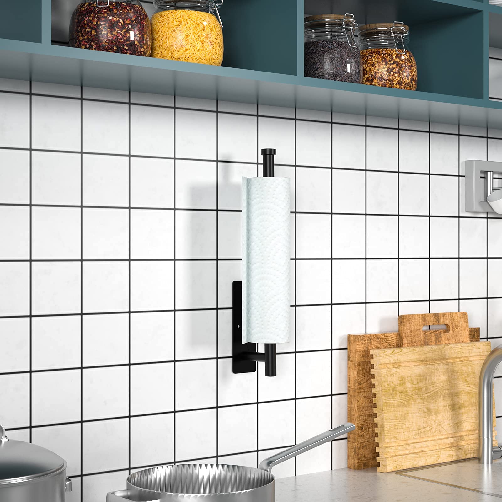 Paper Towel Holder, Self Adhesive Or Screw Mounting, Black Wall Mount, Sus304 Stainless Steel Paper Towel Holder Under Cabinet F