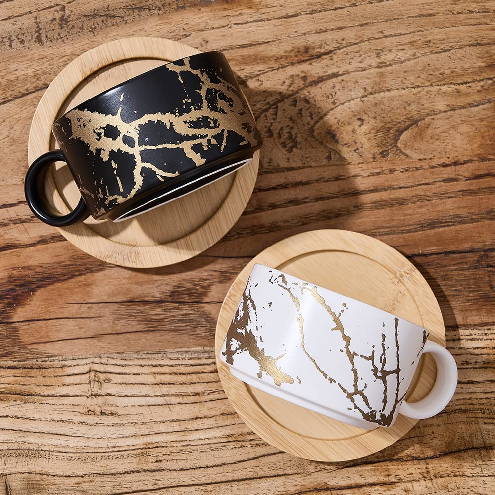 Luka Porcelain Espresso Cup With Metal Stand, 6 Ounce Stackable Ceramic Demitasse Espresso Mugs Cappuccino Cups Set For Latte,Co