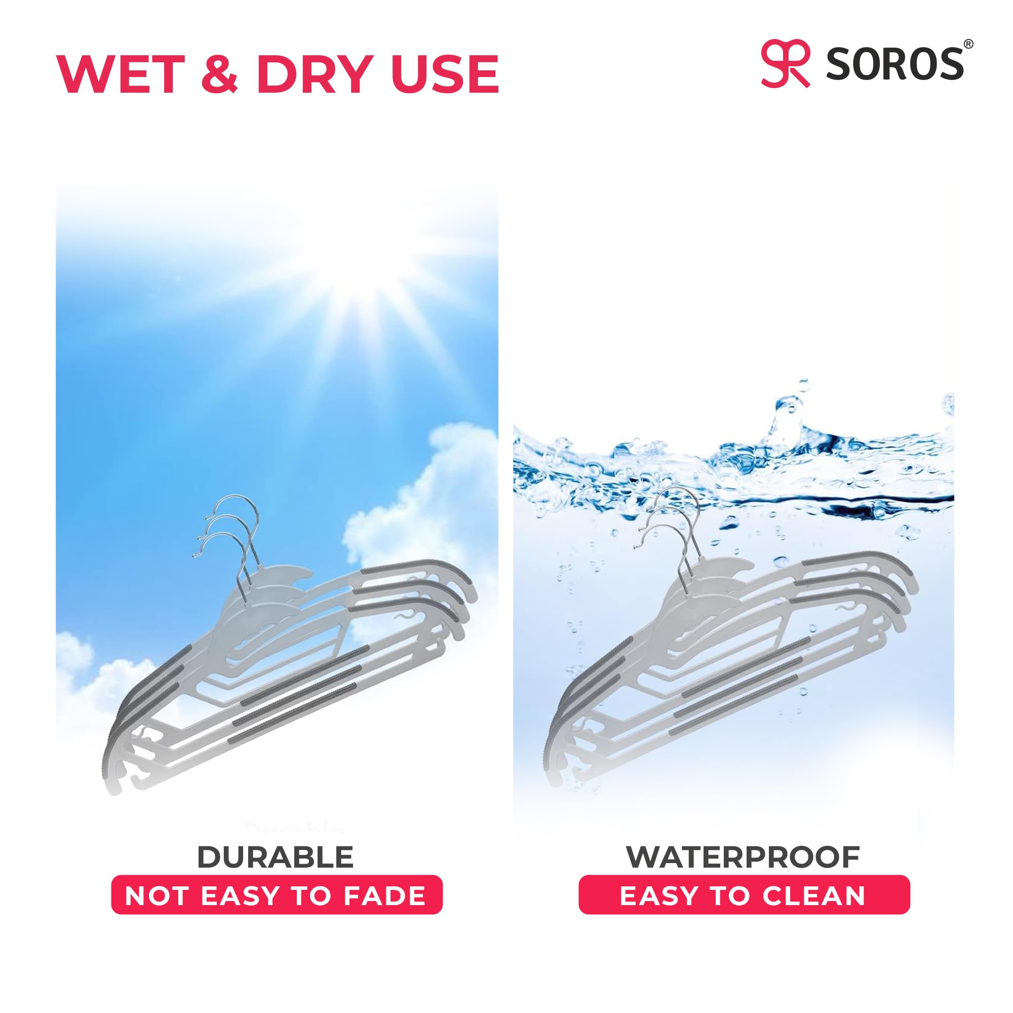 Soros Clothes Hangers (Pack Of 10) With Non-Slip Pads, Space Saving, 6 Mm Thickness, Super Lightweight Organizer, Clothes Hanger