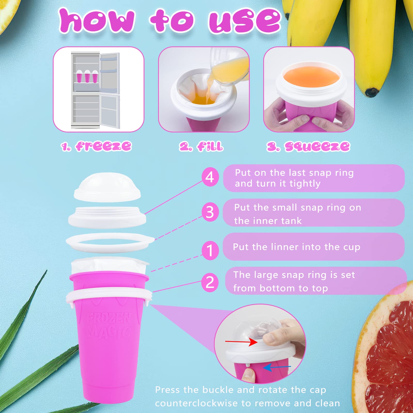 Hoinvaet Magic Slushy Maker Squeeze Cup Slushie Maker, Homemade Milk Shake Maker Cooling Cup Squee Diy Birthday Gifts For Kids (