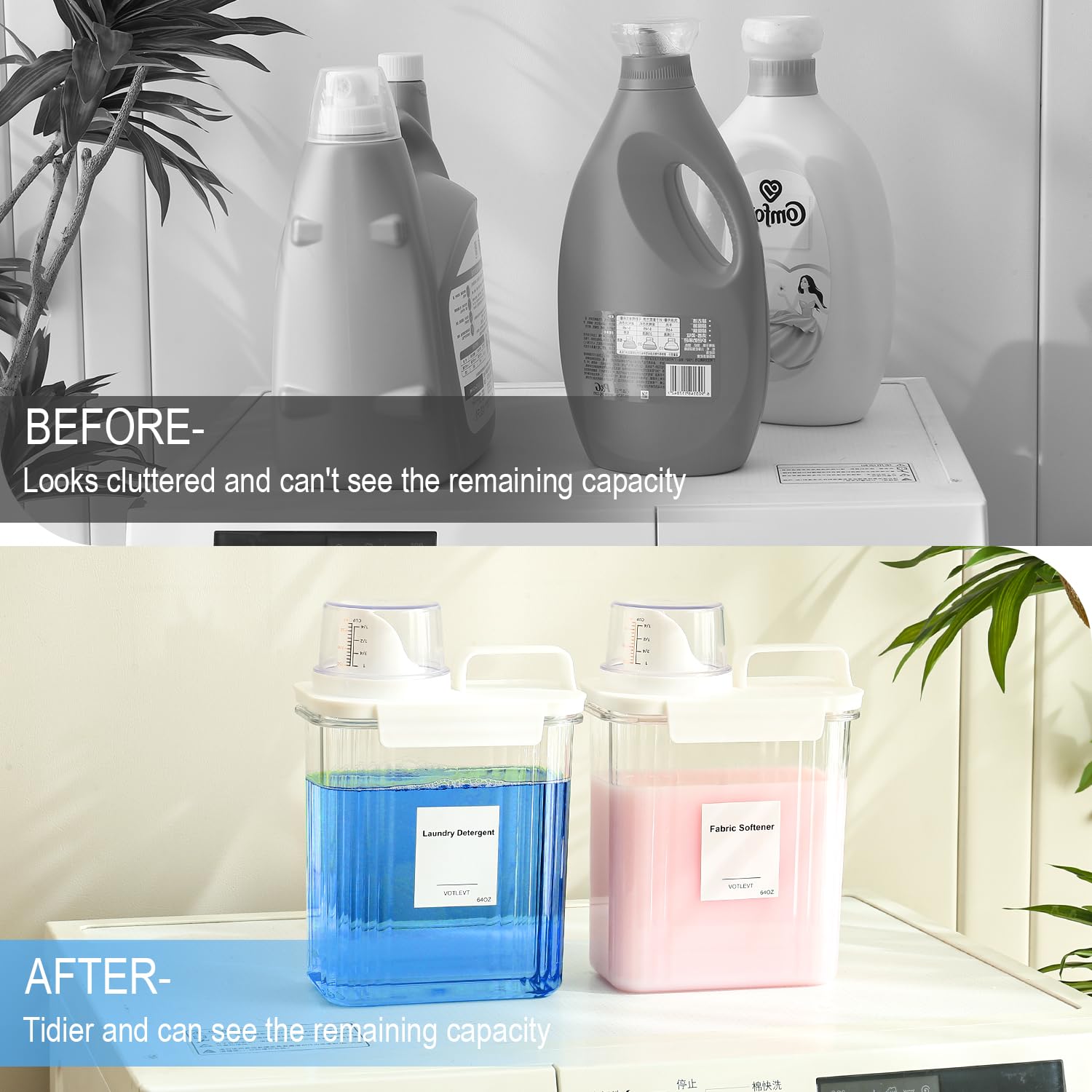 Votlevt 64Oz Liquid Laundry Detergent Dispenser, Laundry Soap Dispenser, Clear Plastic Fabric Softener Holder And Container, Lau