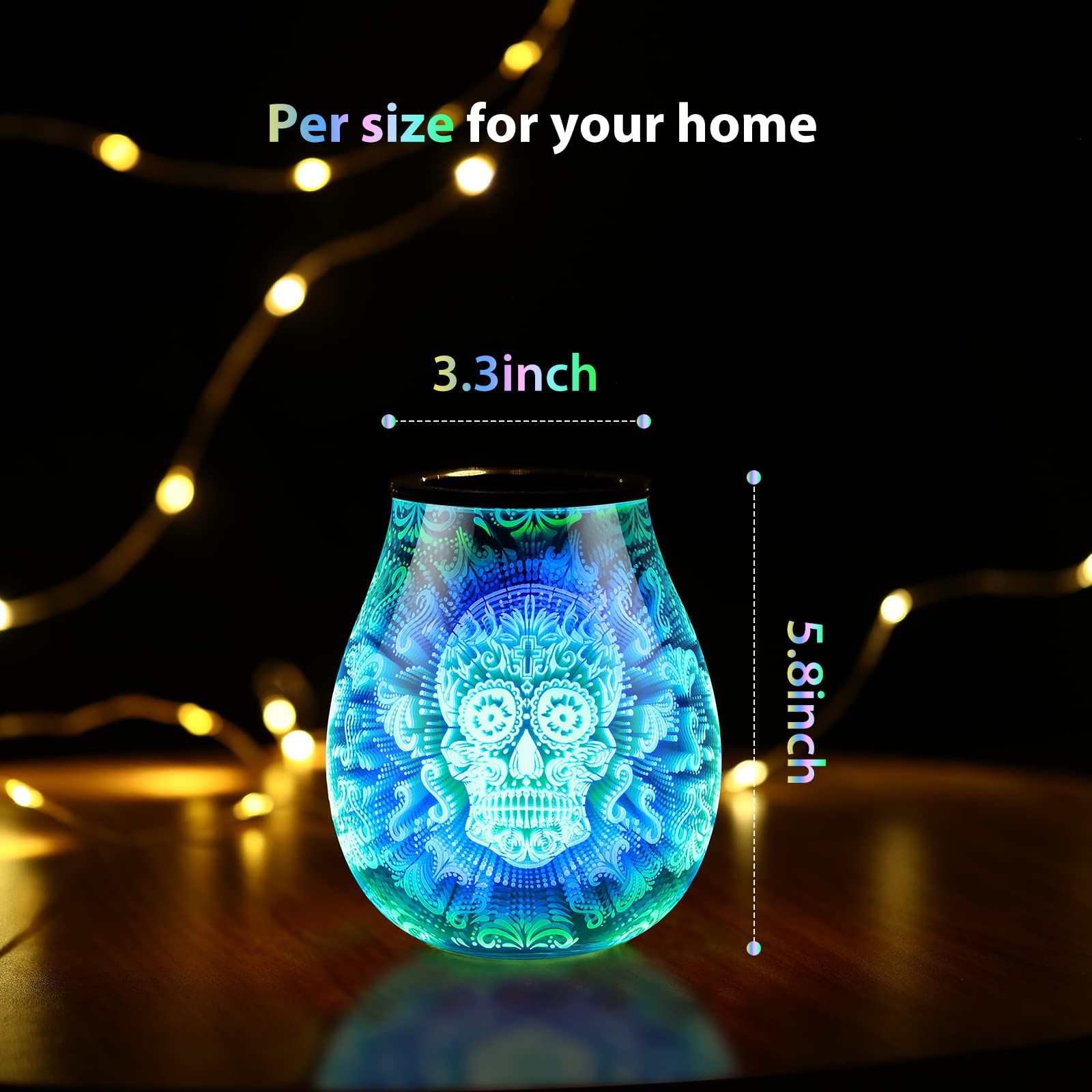 inrorans Skull Halloween 3D Glass Electric Wax Melt Warmer Oil Burner with 7 Colour Cycle Changing LED Light PTC Heating Removab