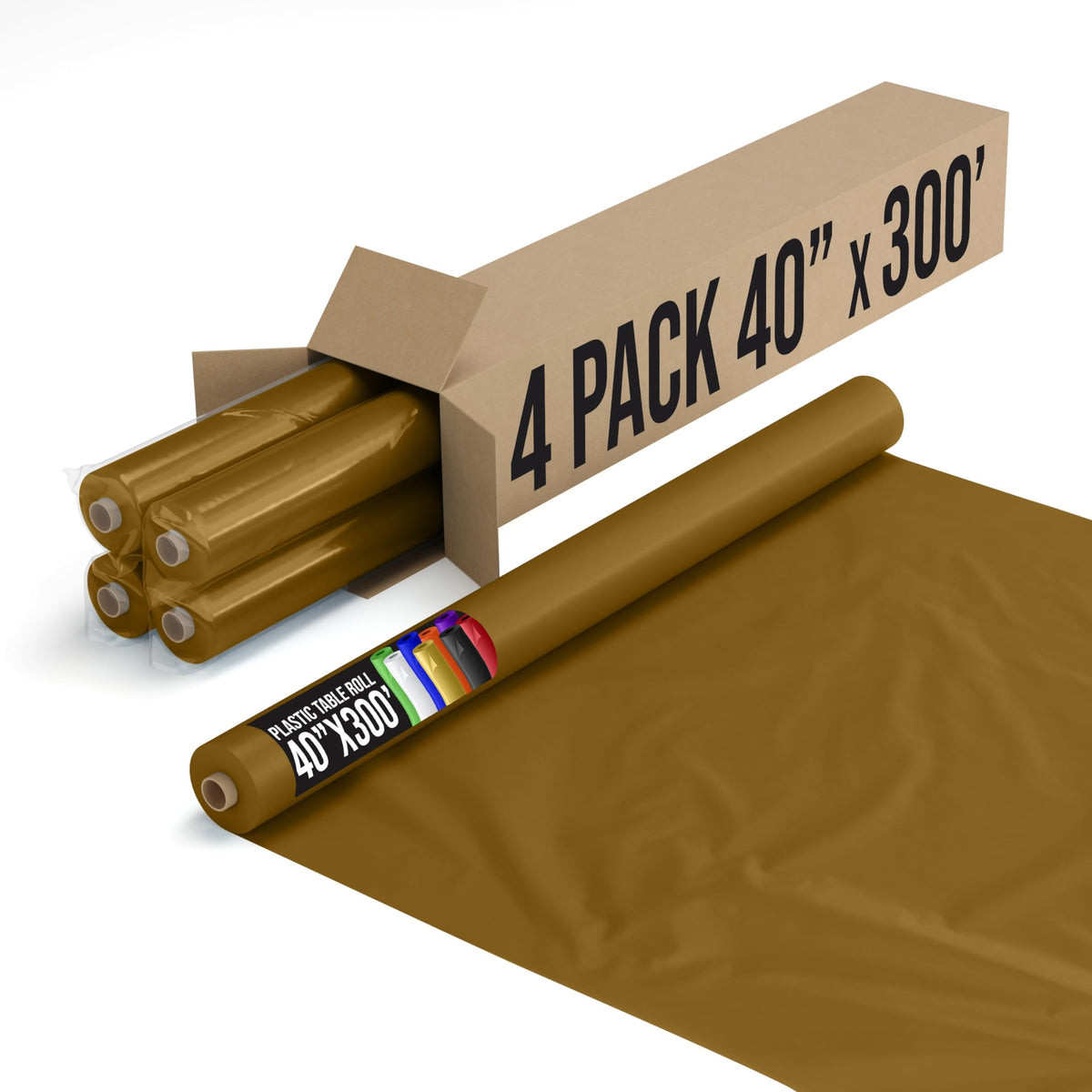 Exquisite Gold Plastic Table Cover Roll 4 Pack 40 X 300' Table Cloth Plastic Cover Roll - Premium Quality Thick 0.5 Mil Banque