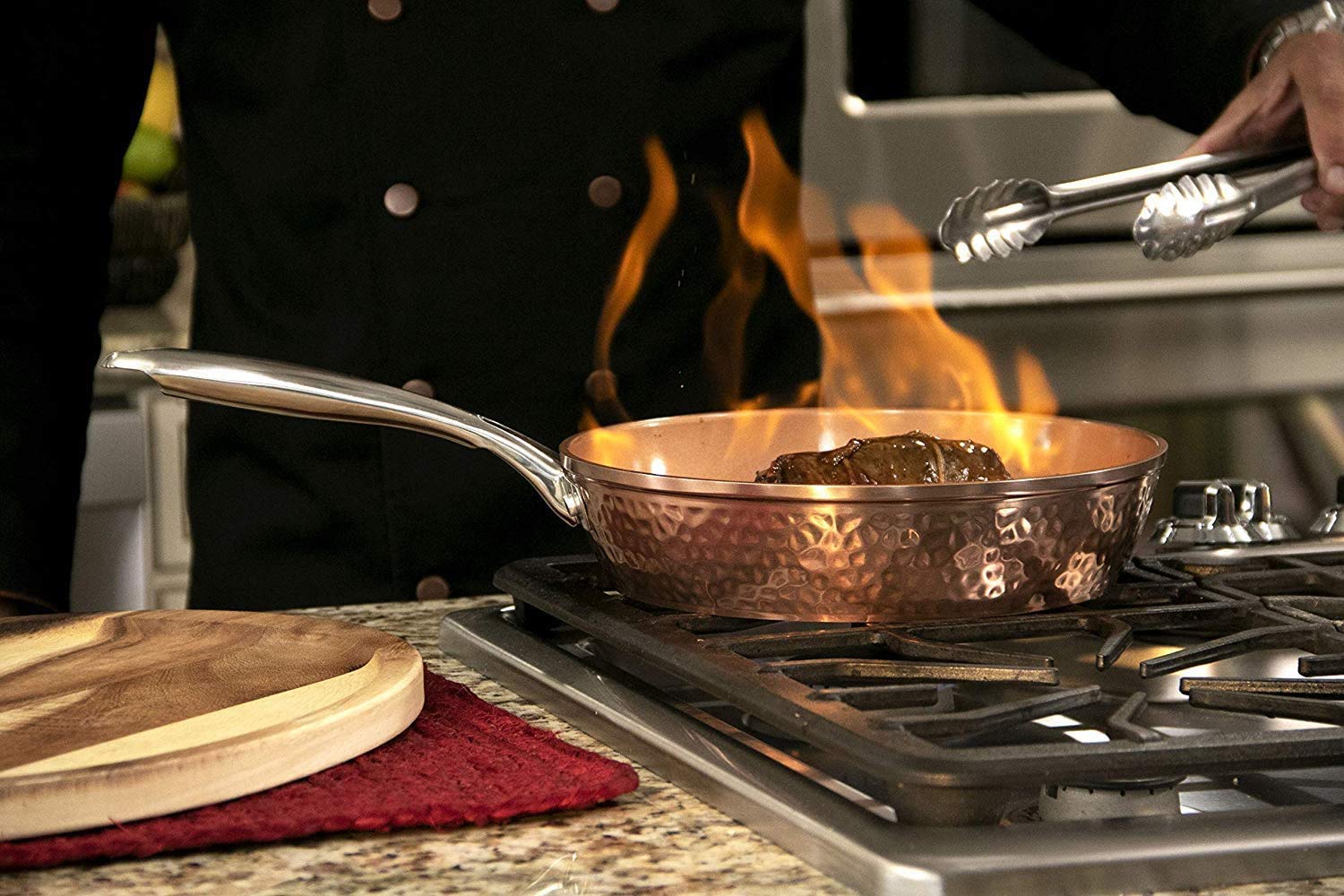 Gotham Steel 9.5'' Hammered Pan With Tempered Glass Lid And Cool Touch Handles, Ultra Nonstick Fry Pan, Scratch Resistant Dishwa