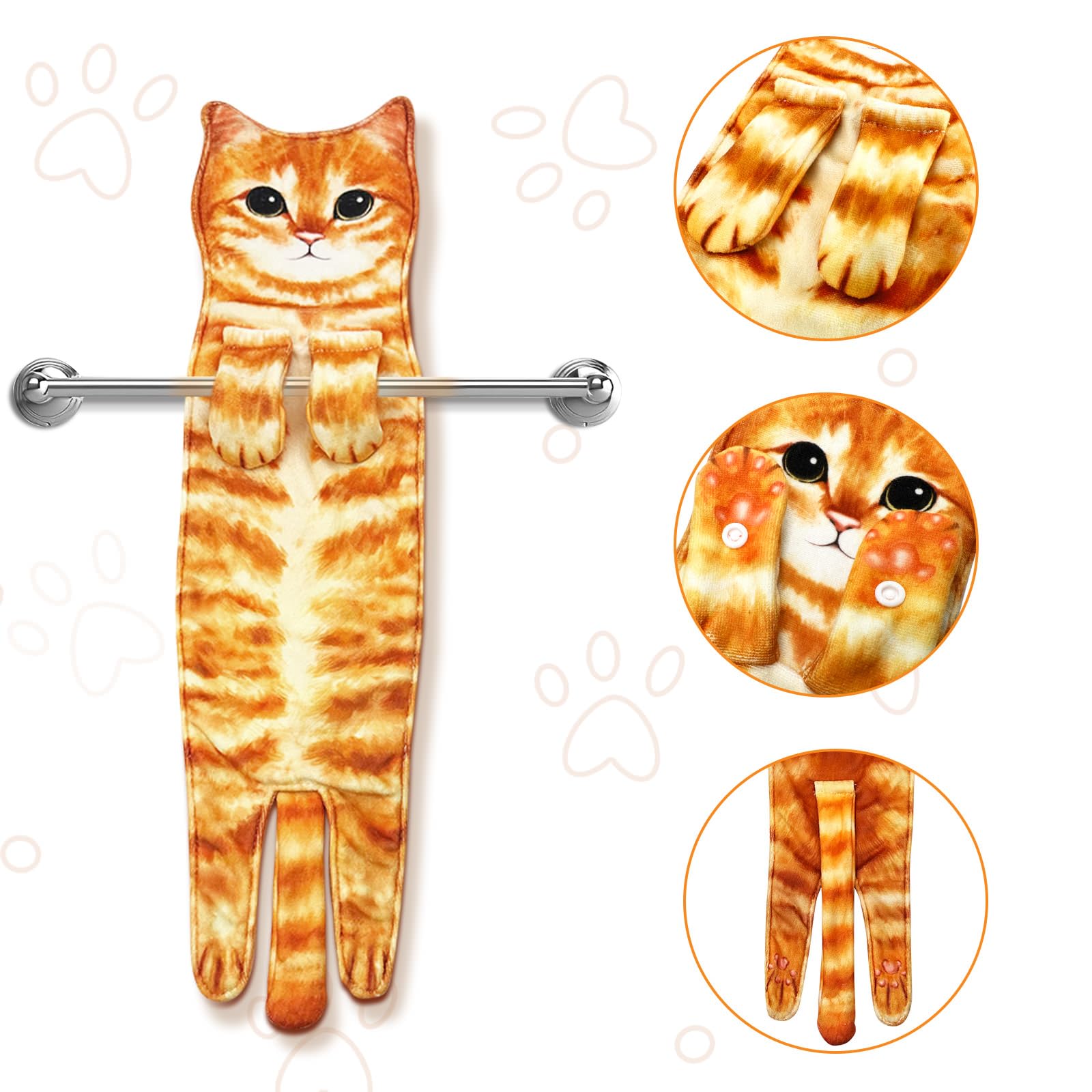 Pat Juumg Funny Cat Hand Towels For Bathroom Kitchen Decor Cat Towel,Cute Decorative Hanging Face Towels,Super Absorbent Soft, H