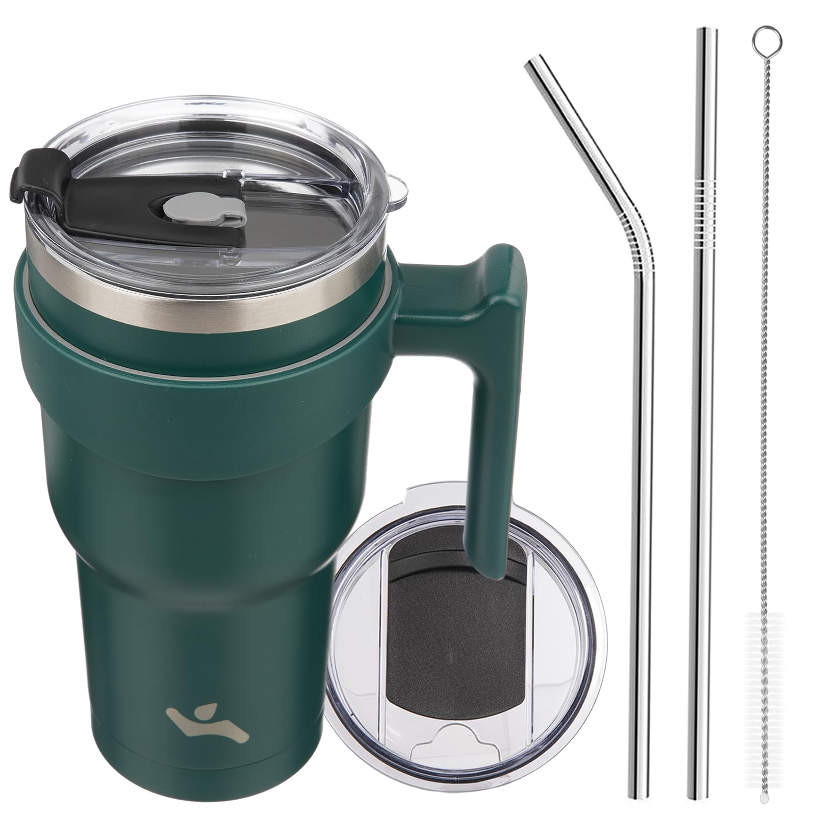 Konokyo 30 oz Tumbler with Handle and 2 Straw 2 Lid, Insulated Water Bottle Stainless Steel Vacuum Cup Reusable Travel Mug,Army 