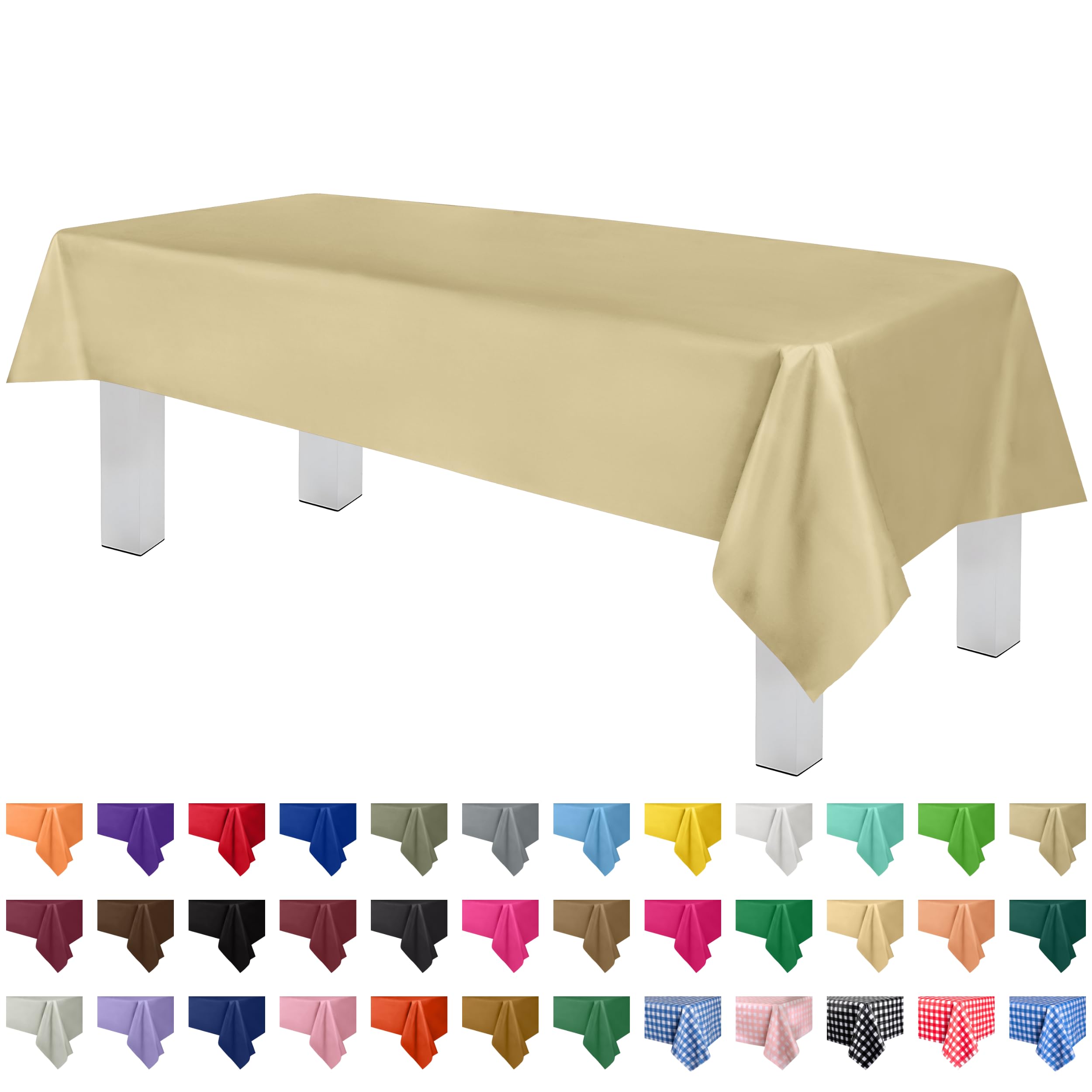 Grandipity Beige Plastic Table Cloth Disposable (6 Pk) 54In X 108In Plastic Tablecloths For Rectangle Tables - Premium Party Tab