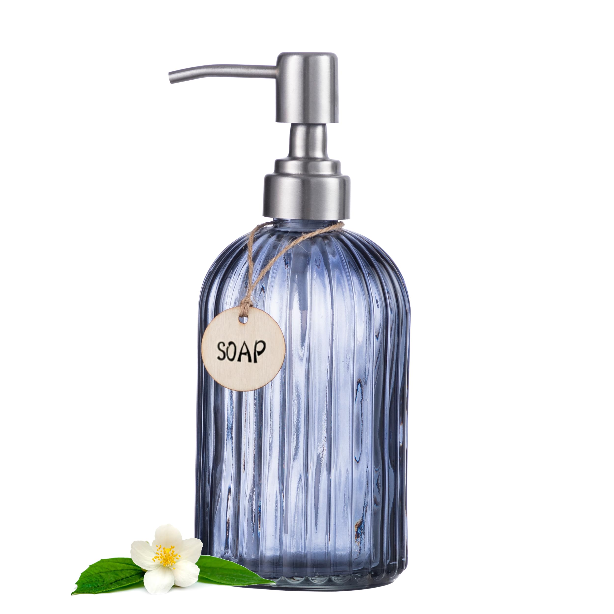 Hblife 16 Oz Soap Dispenser With 304 Rustproof Stainless Steel Pump,Vertical Stripe Kitchen Bathroom Soap Dispenser,Refillable L